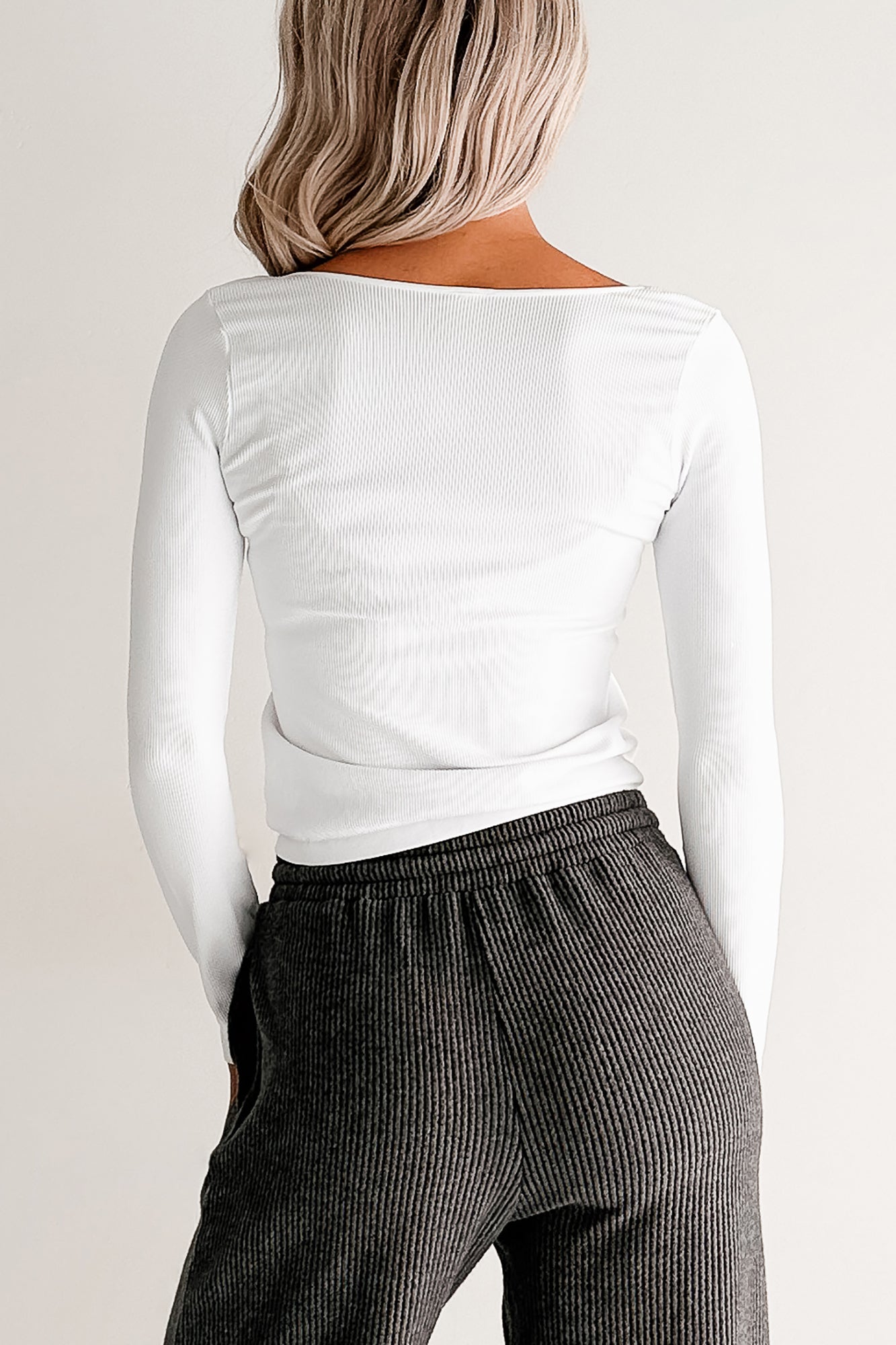 Natural Glow Scoop Neck Ribbed Top (White)-The Formal Wear