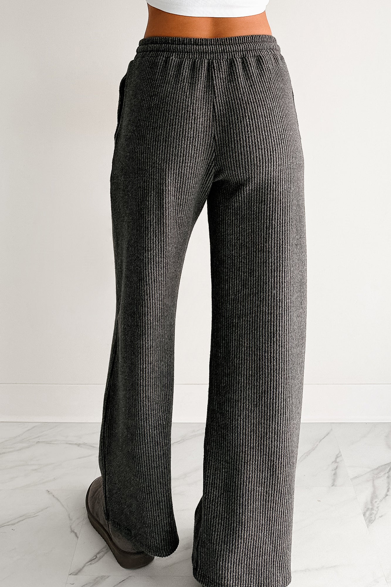 Cozy Feeling Ribbed Wide Leg Pants (Charcoal)-The Formal Wear