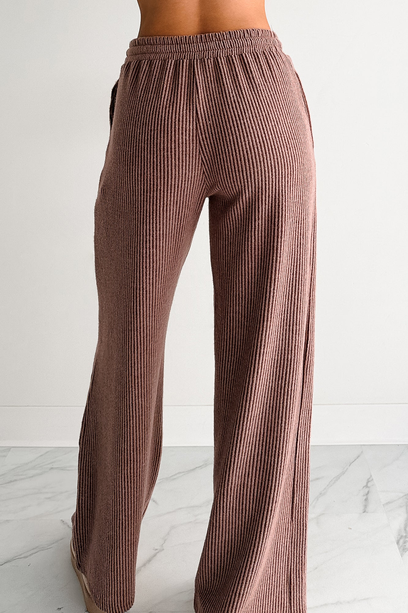 Cozy Feeling Ribbed Wide Leg Pants (Red Brown)-The Formal Wear