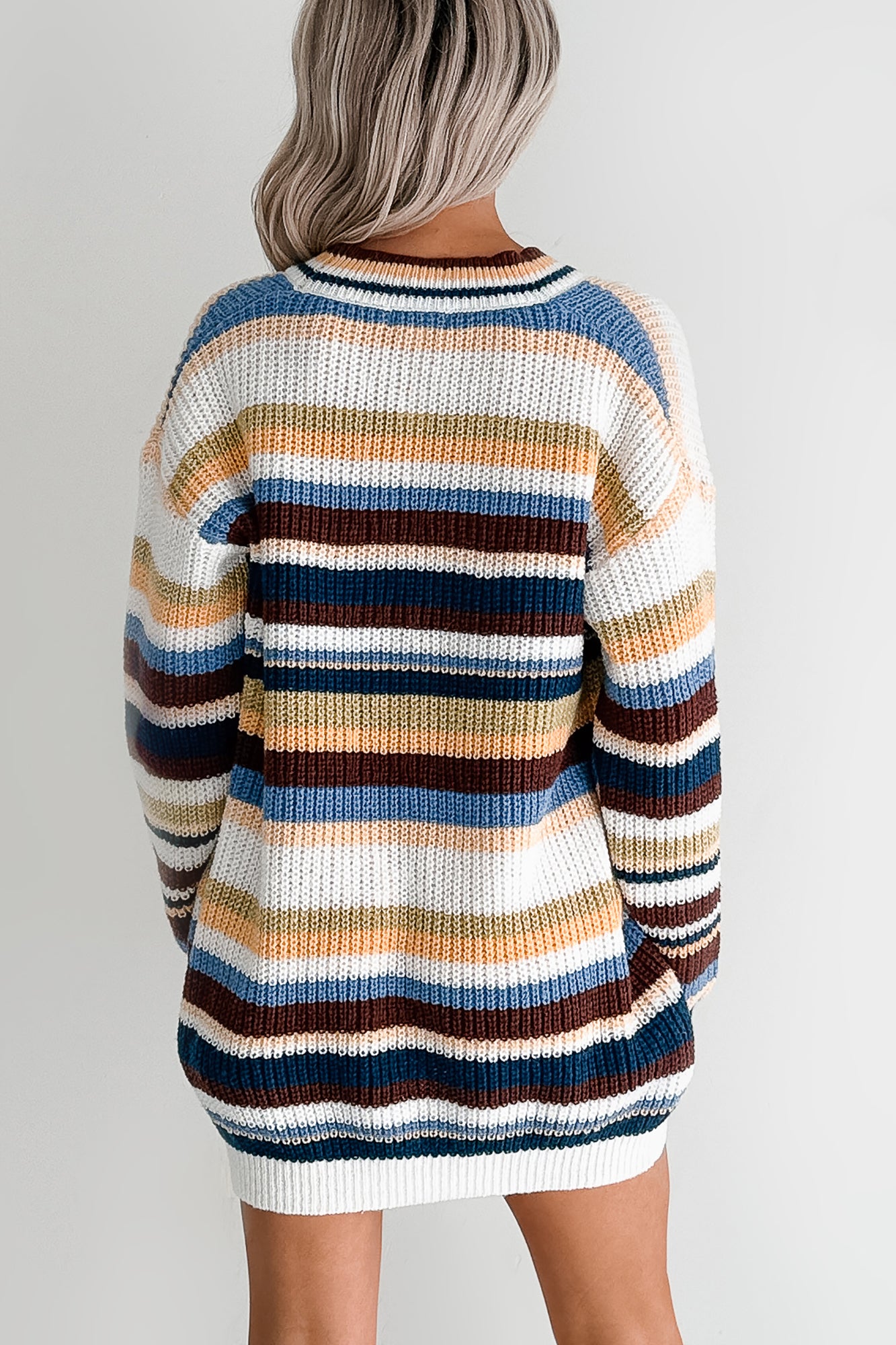 Carefree Comfort Striped Knit Cardigan (Blue/Multi)-The Formal Wear