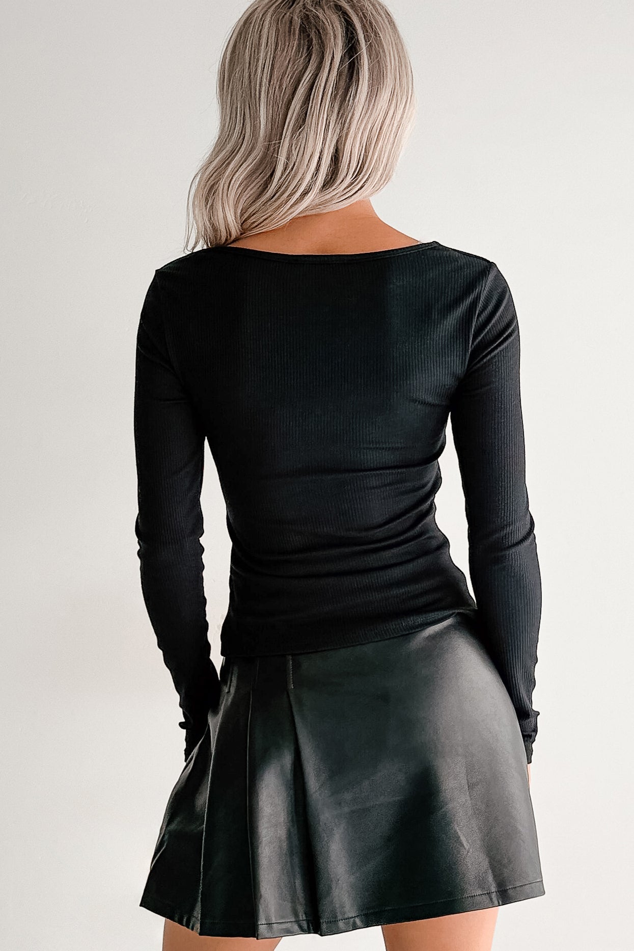 Cause A Scene Long Sleeve Open Front Top (Black)-The Formal Wear