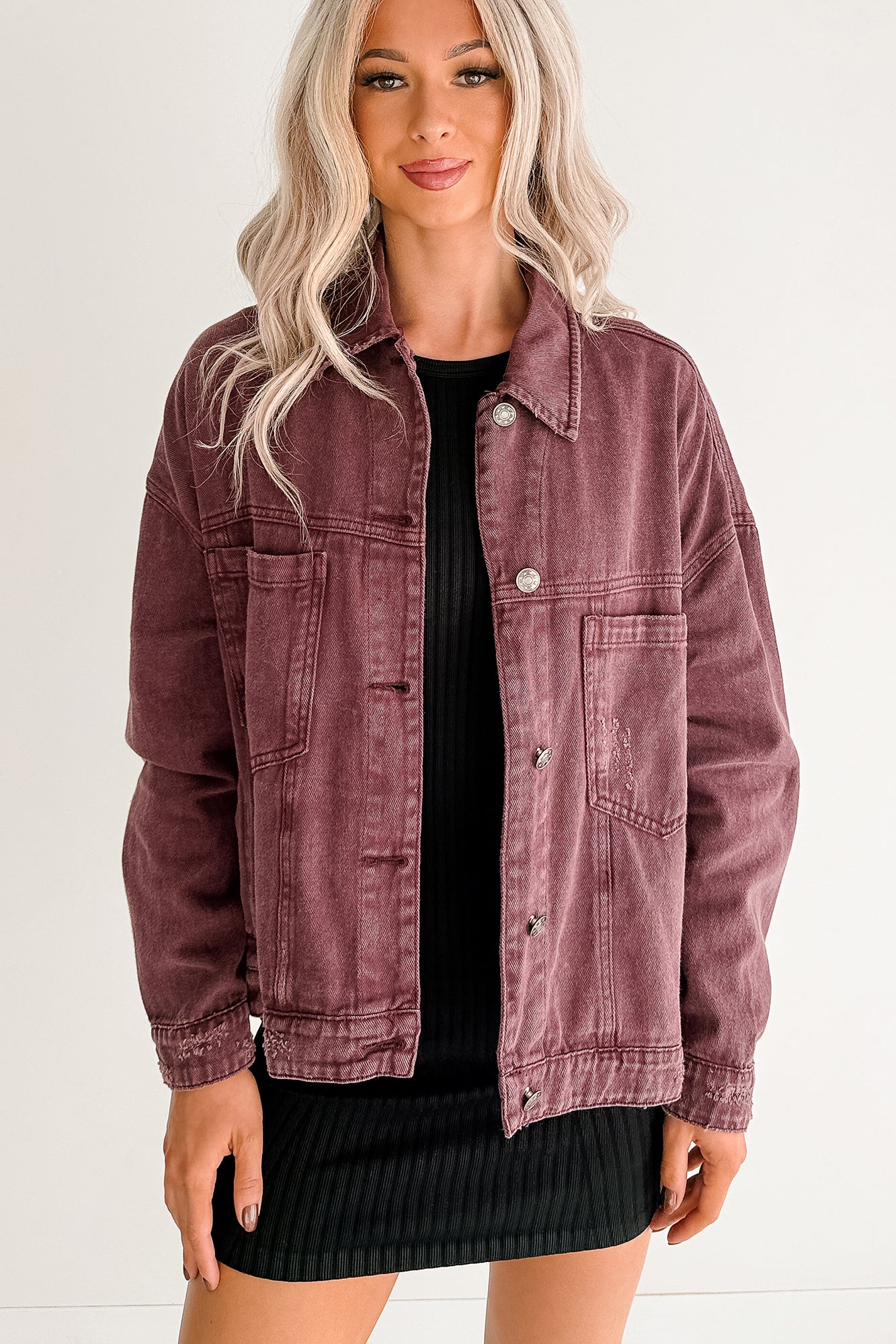 Backroad Wishes Washed Denim Jacket (Cherry Lacquer)-The Formal Wear