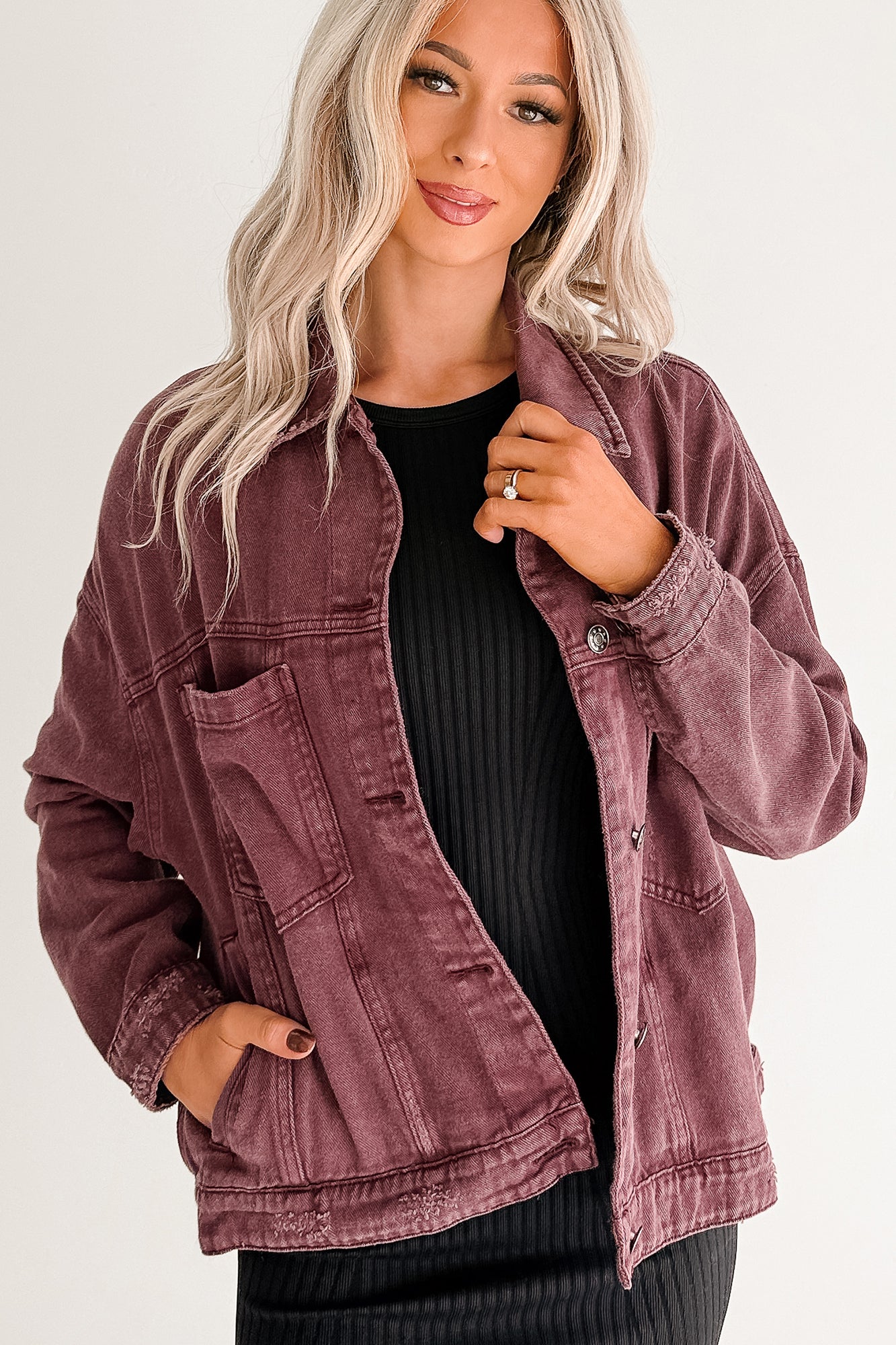 Backroad Wishes Washed Denim Jacket (Cherry Lacquer)-The Formal Wear