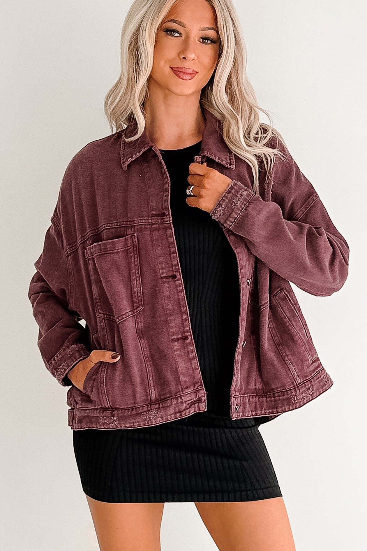 Backroad Wishes Washed Denim Jacket (Cherry Lacquer)-The Formal Wear