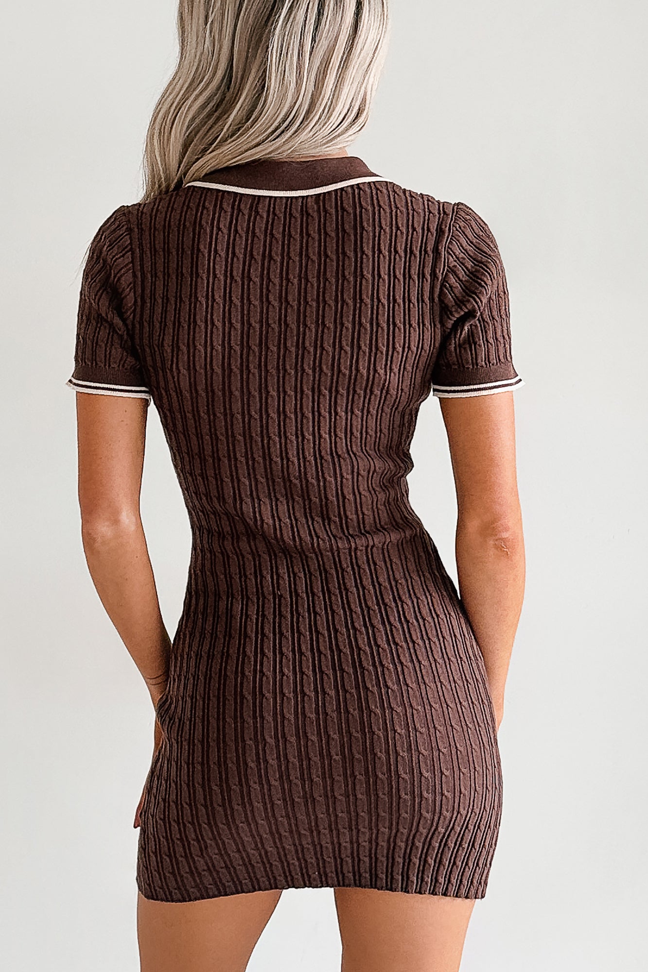 Casual Muse Short Sleeve Ribbed Mini Dress (Brown)-The Formal Wear
