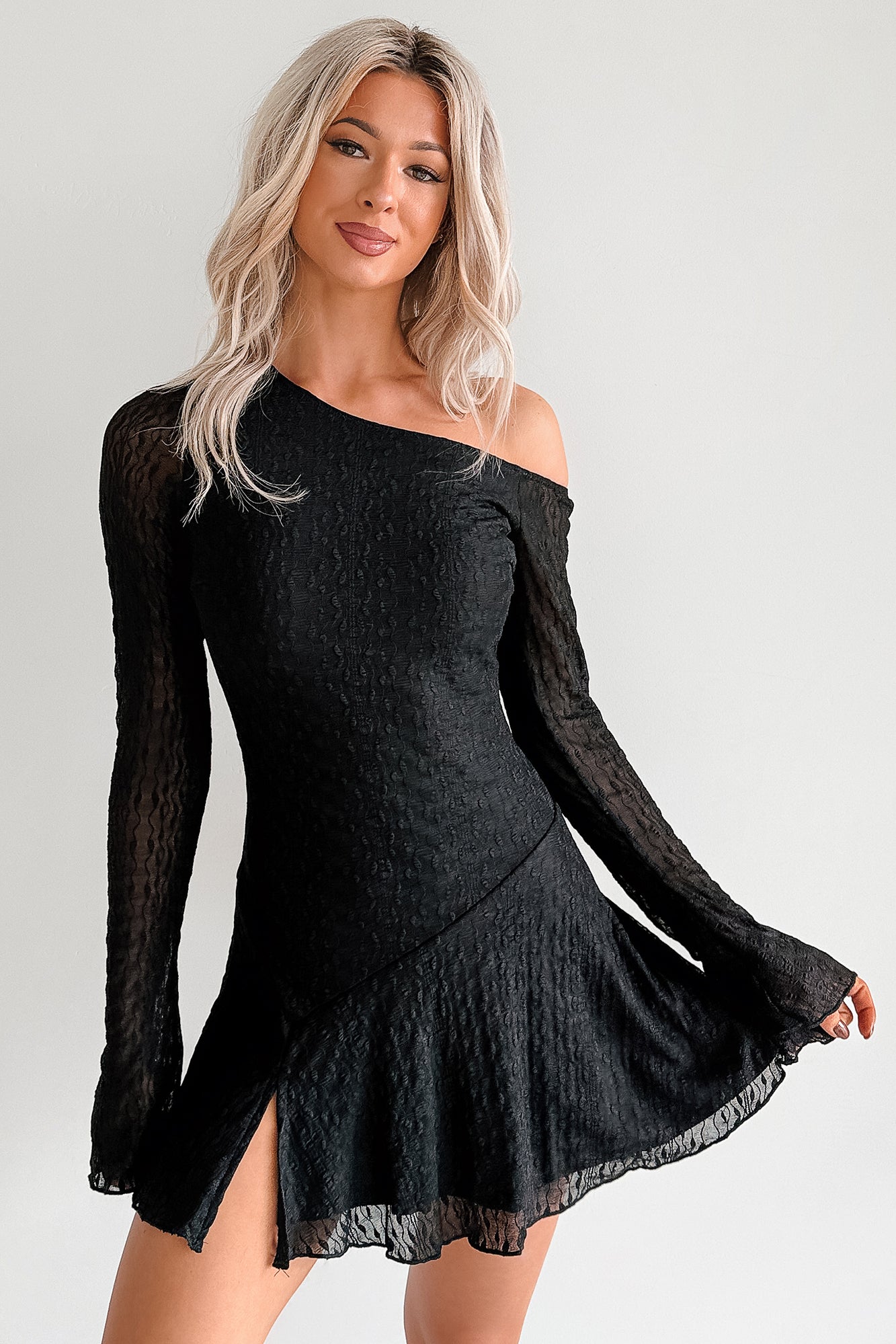 Doll Behavior One Shoulder Mini Dress (Black)-The Formal Wear