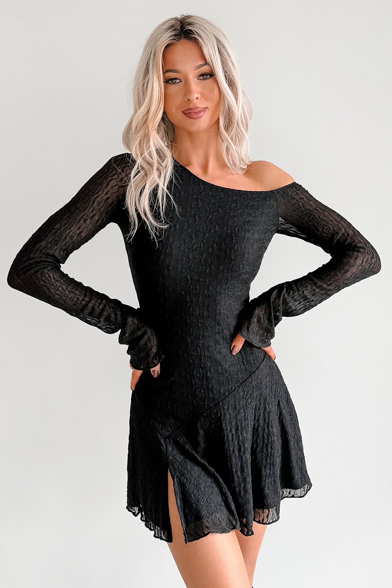 Doll Behavior One Shoulder Mini Dress (Black)-The Formal Wear