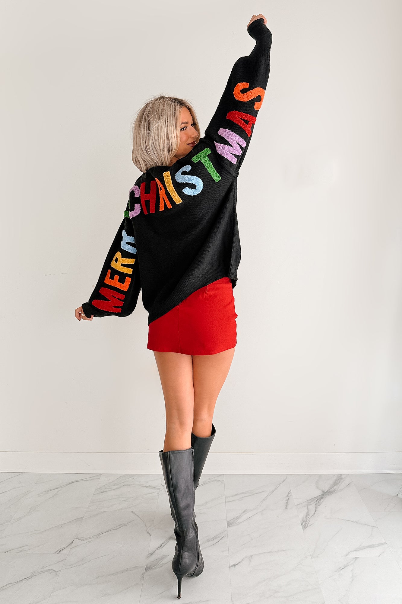 Blankets & Bells Christmas Lettered Mello Sweater (Black)-The Formal Wear