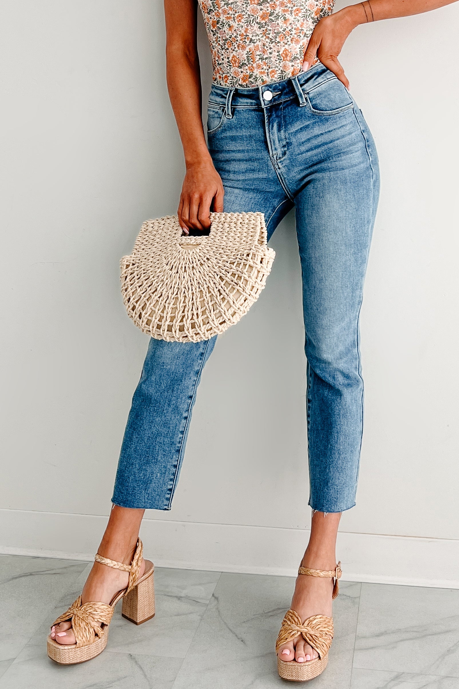 Hazel Mid Rise Crop Straight Risen Jeans (Medium)-The Formal Wear