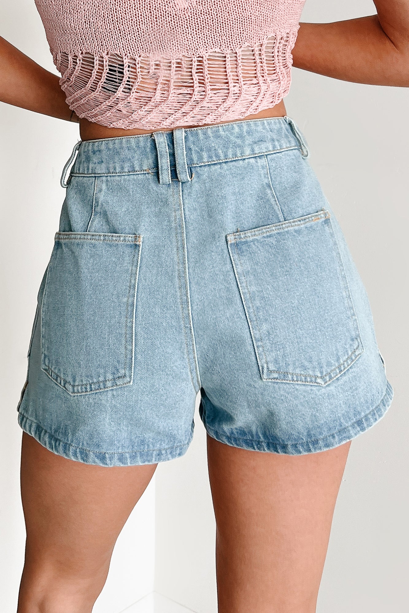 Hailey High Rise Patch Pocket Denim Shorts (Light)-The Formal Wear