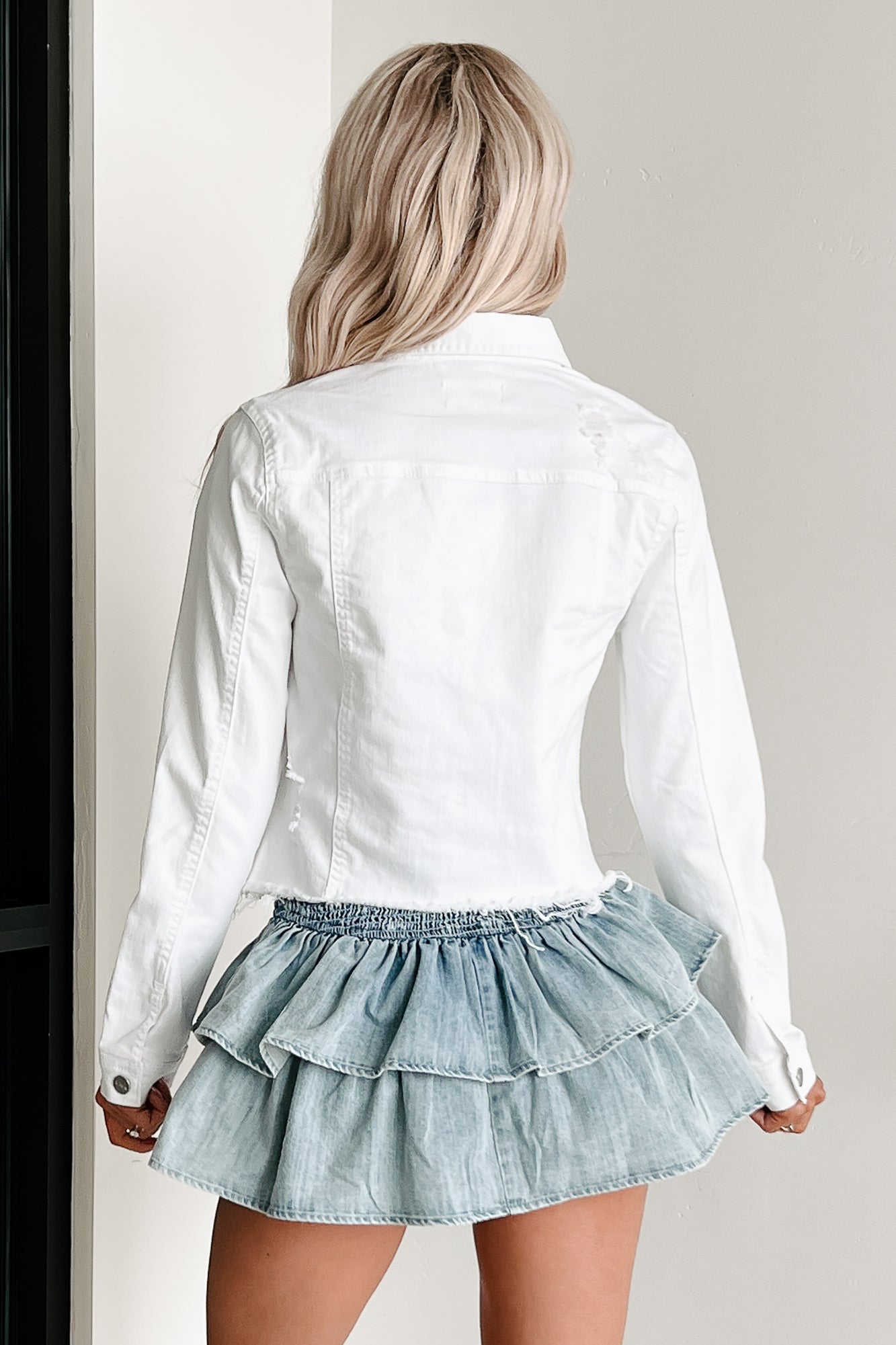 Casual Coolness Raw Hem Denim Jacket (White)-The Formal Wear