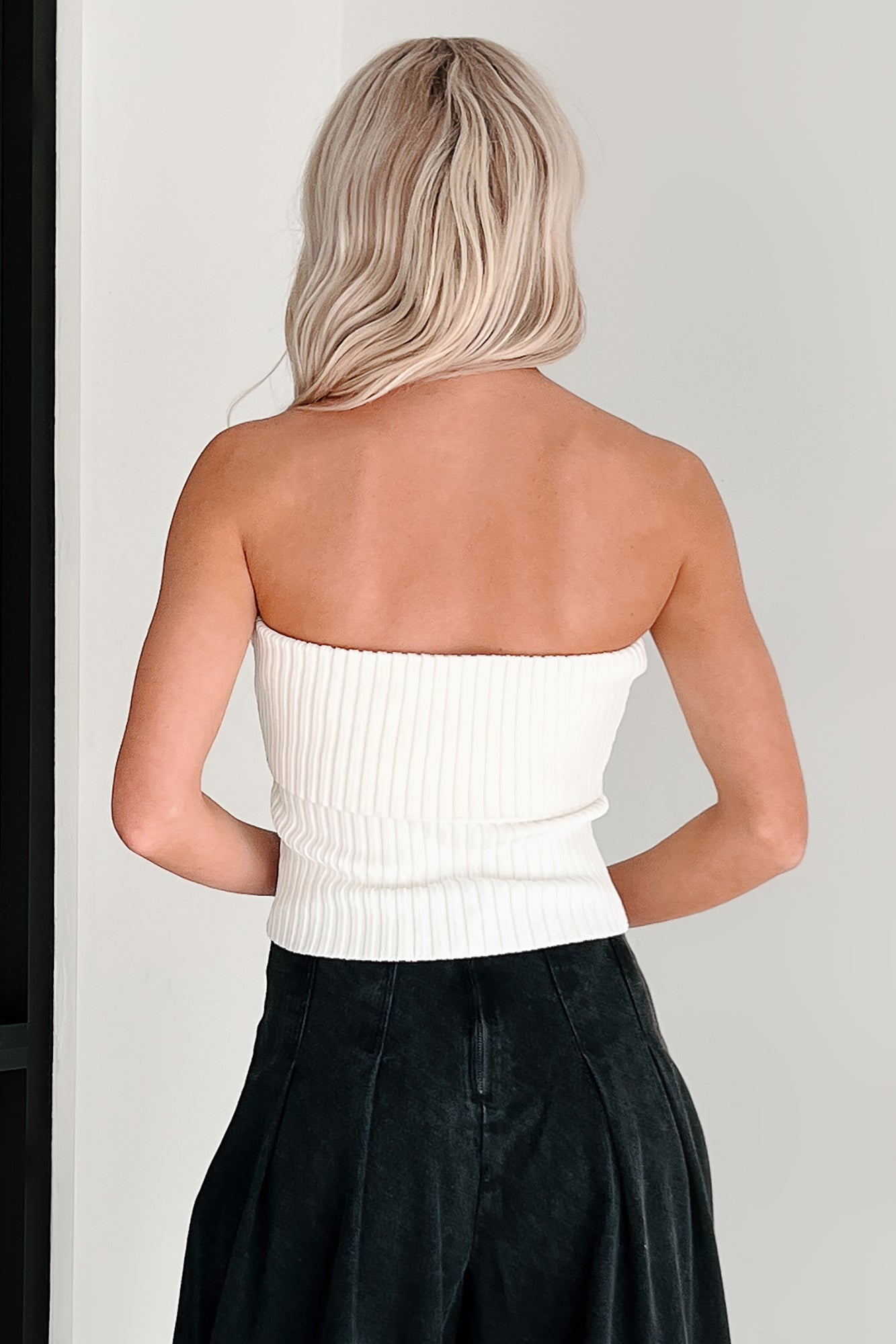 Cozy Corner Ribbed Strapless Fold Over Top (Cream)-The Formal Wear