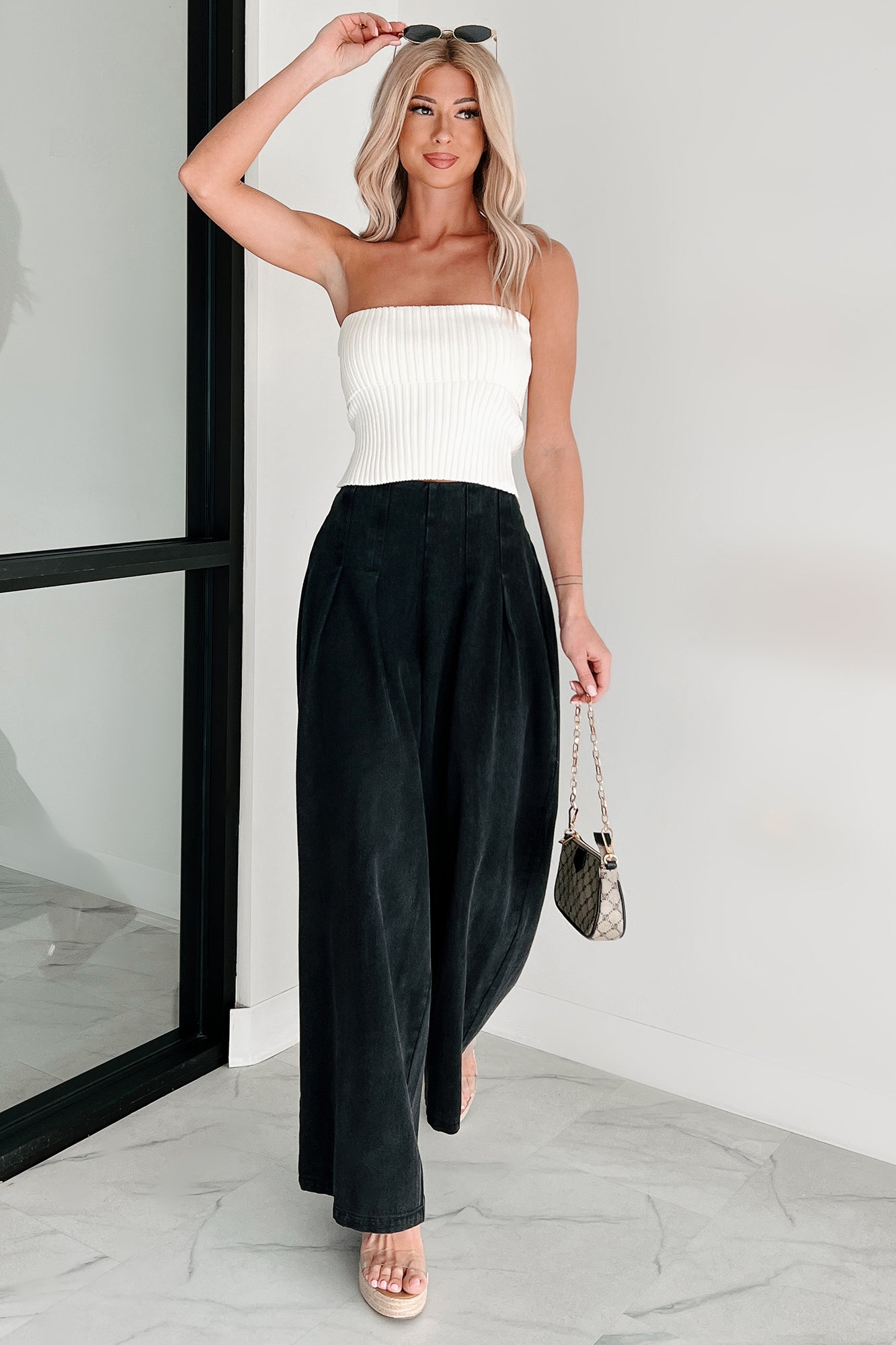 Cozy Corner Ribbed Strapless Fold Over Top (Cream)-The Formal Wear