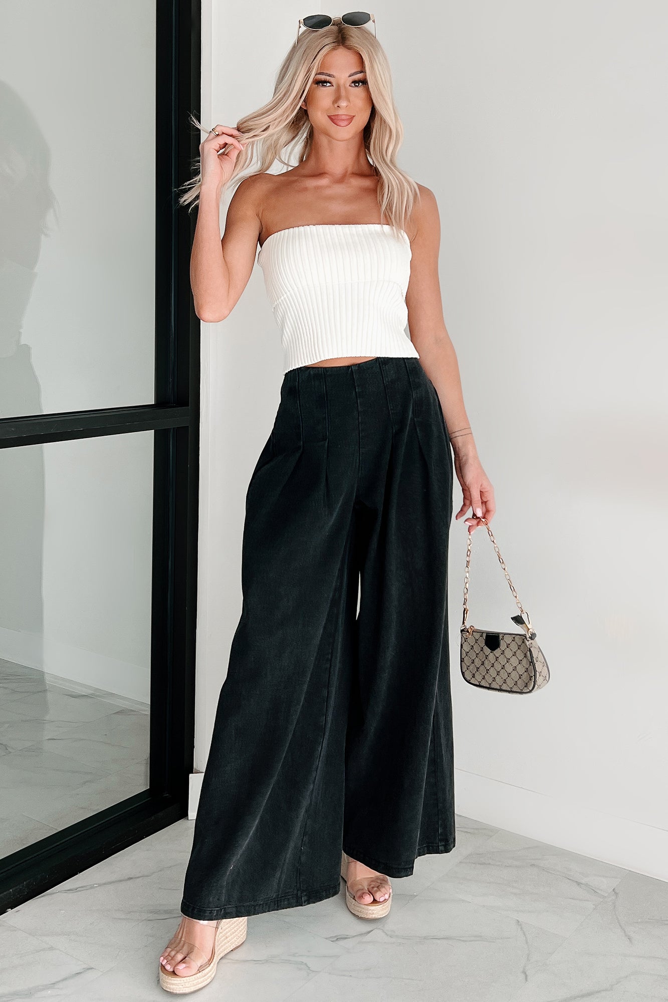 Cozy Corner Ribbed Strapless Fold Over Top (Cream)-The Formal Wear