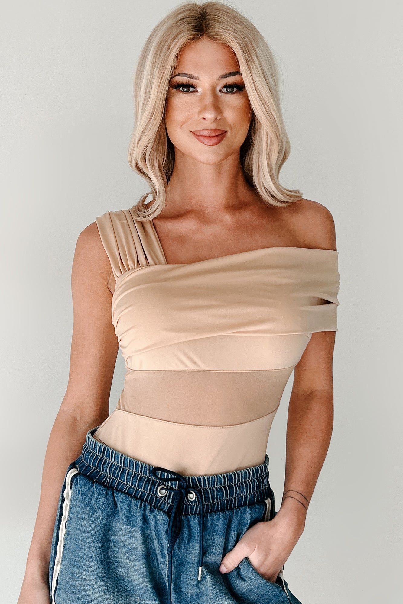 Heartfelt Moments Asymmetric Bodysuit (Nude)-The Formal Wear