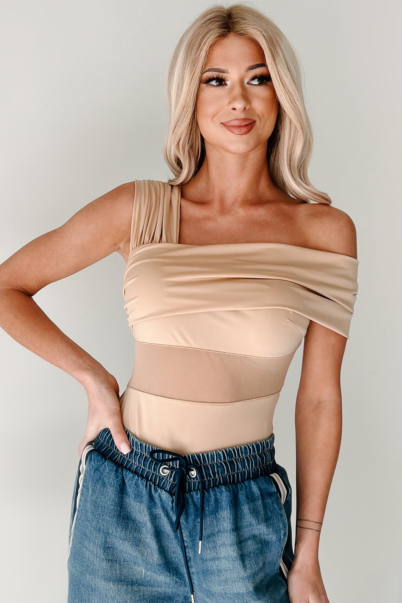 Heartfelt Moments Asymmetric Bodysuit (Nude)-The Formal Wear