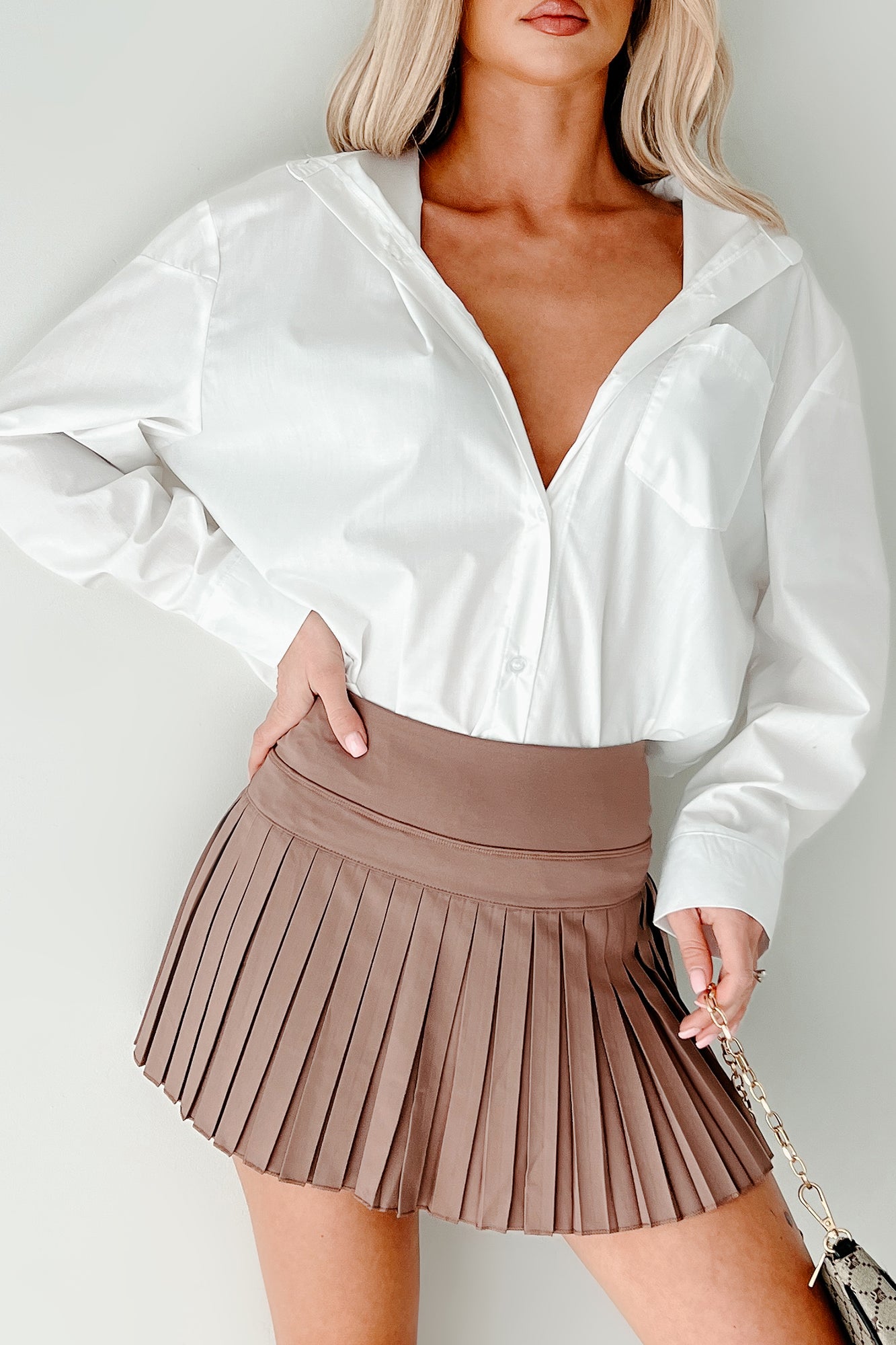 Deadline Hustle Long Sleeve Collared Top (White)-The Formal Wear