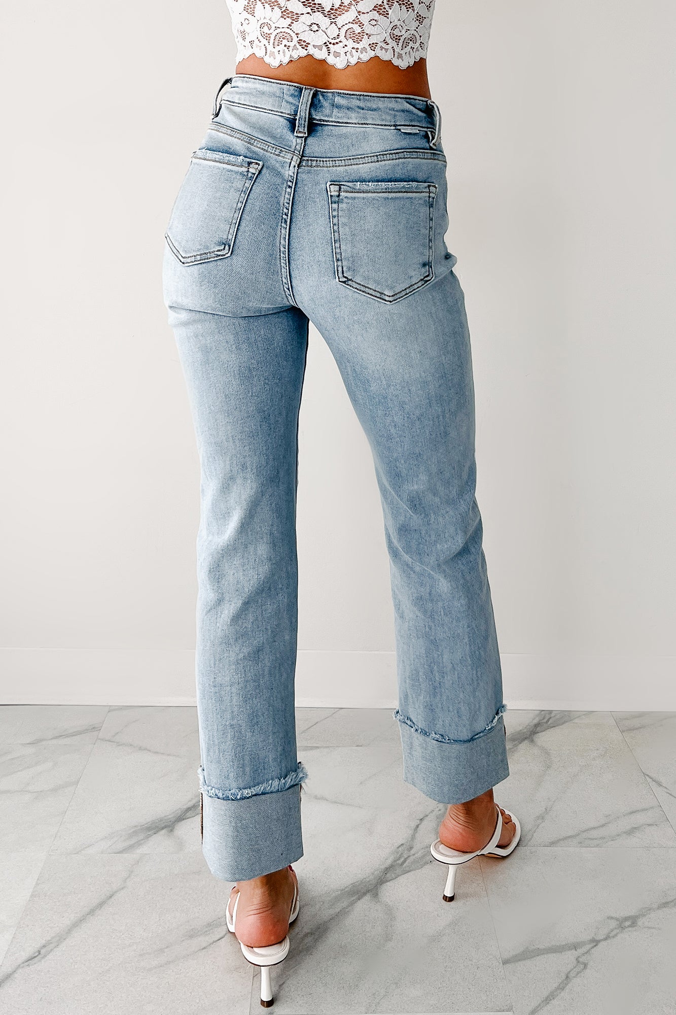 Aurora High Rise Straight Leg Cuffed Risen Jeans (Light)-The Formal Wear