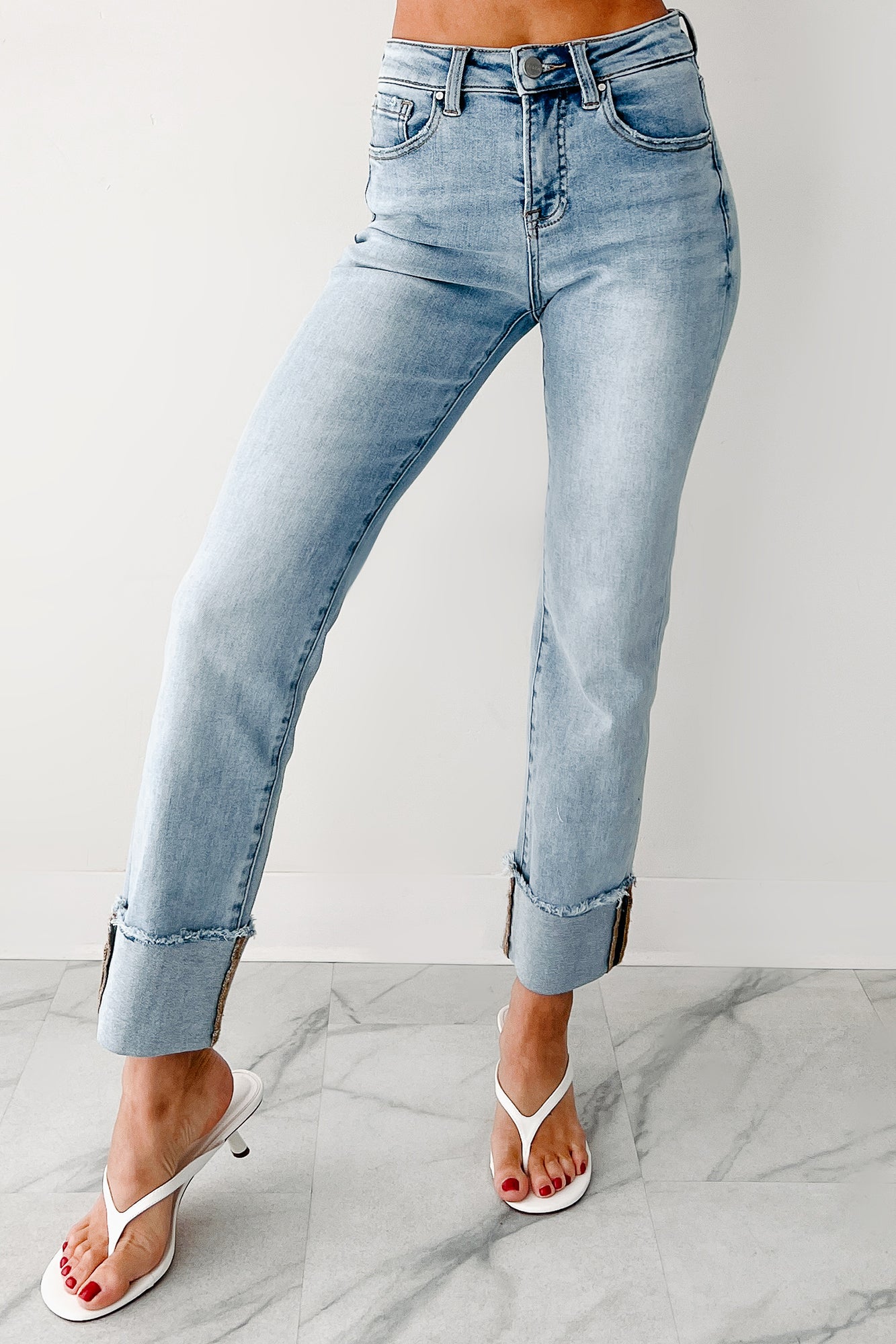 Aurora High Rise Straight Leg Cuffed Risen Jeans (Light)-The Formal Wear