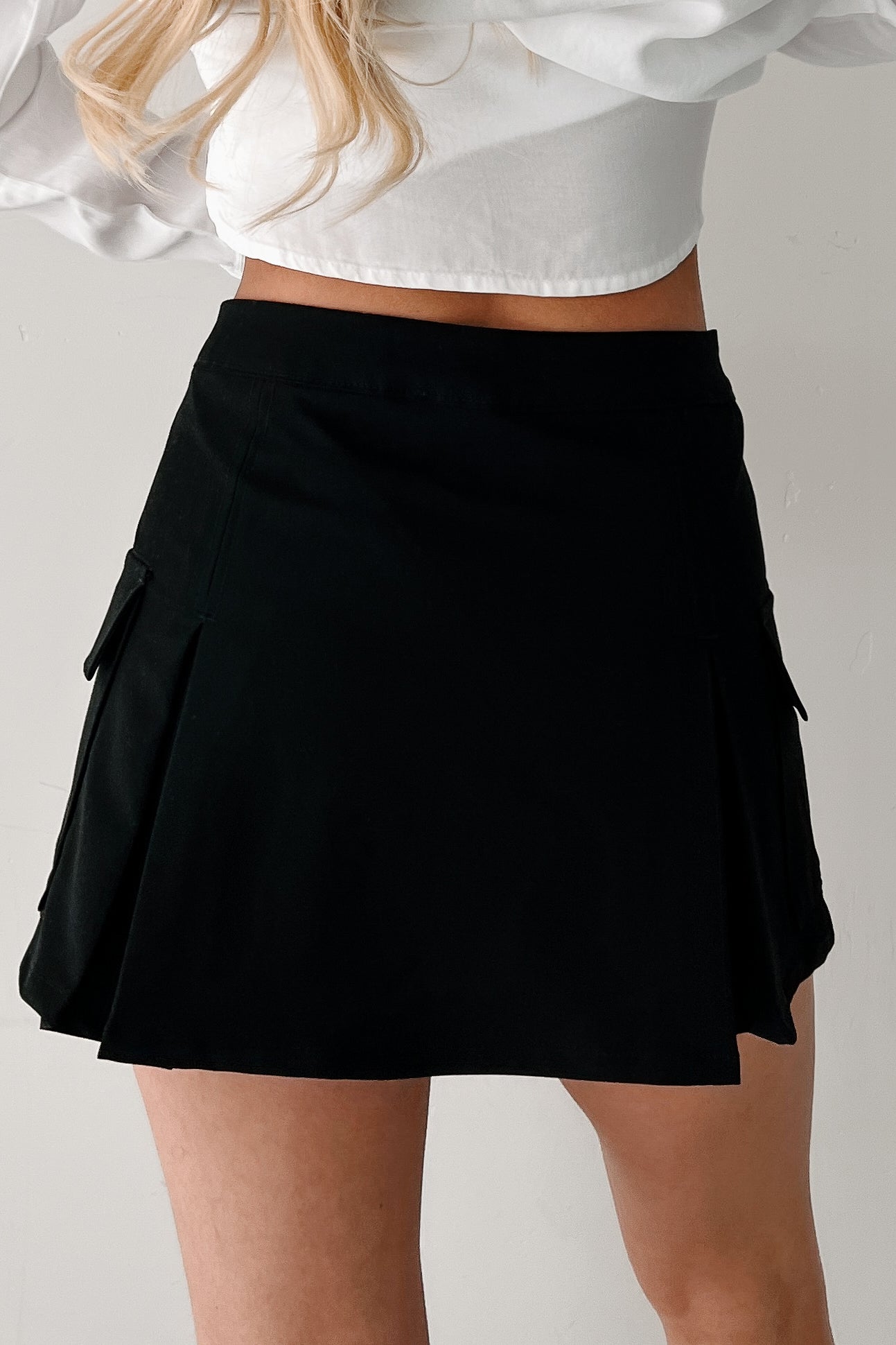 Focused and Fierce Pleated Cargo Mini Skort (Black)-The Formal Wear