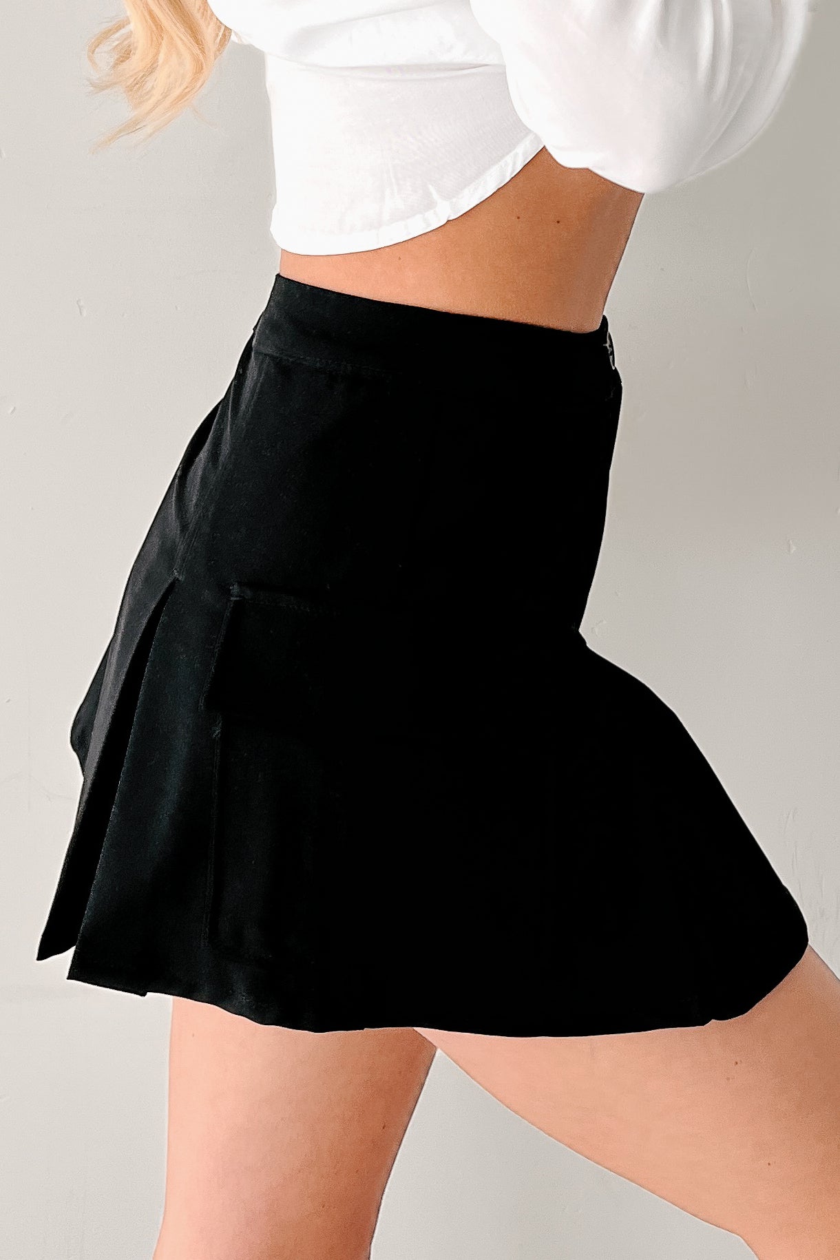 Focused and Fierce Pleated Cargo Mini Skort (Black)-The Formal Wear