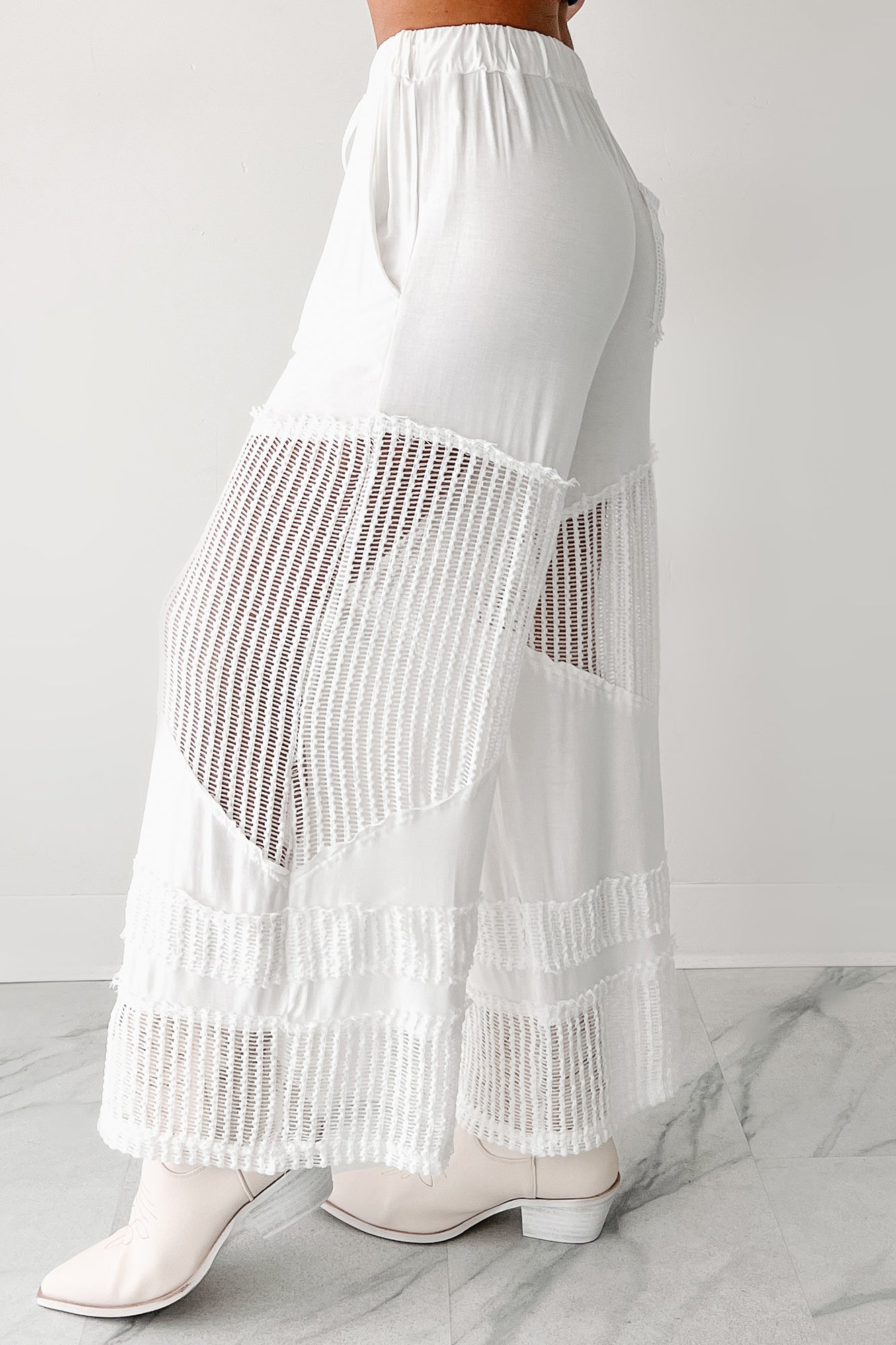 Barefoot Freedom POL Crochet Wide Leg Pants (White)-The Formal Wear