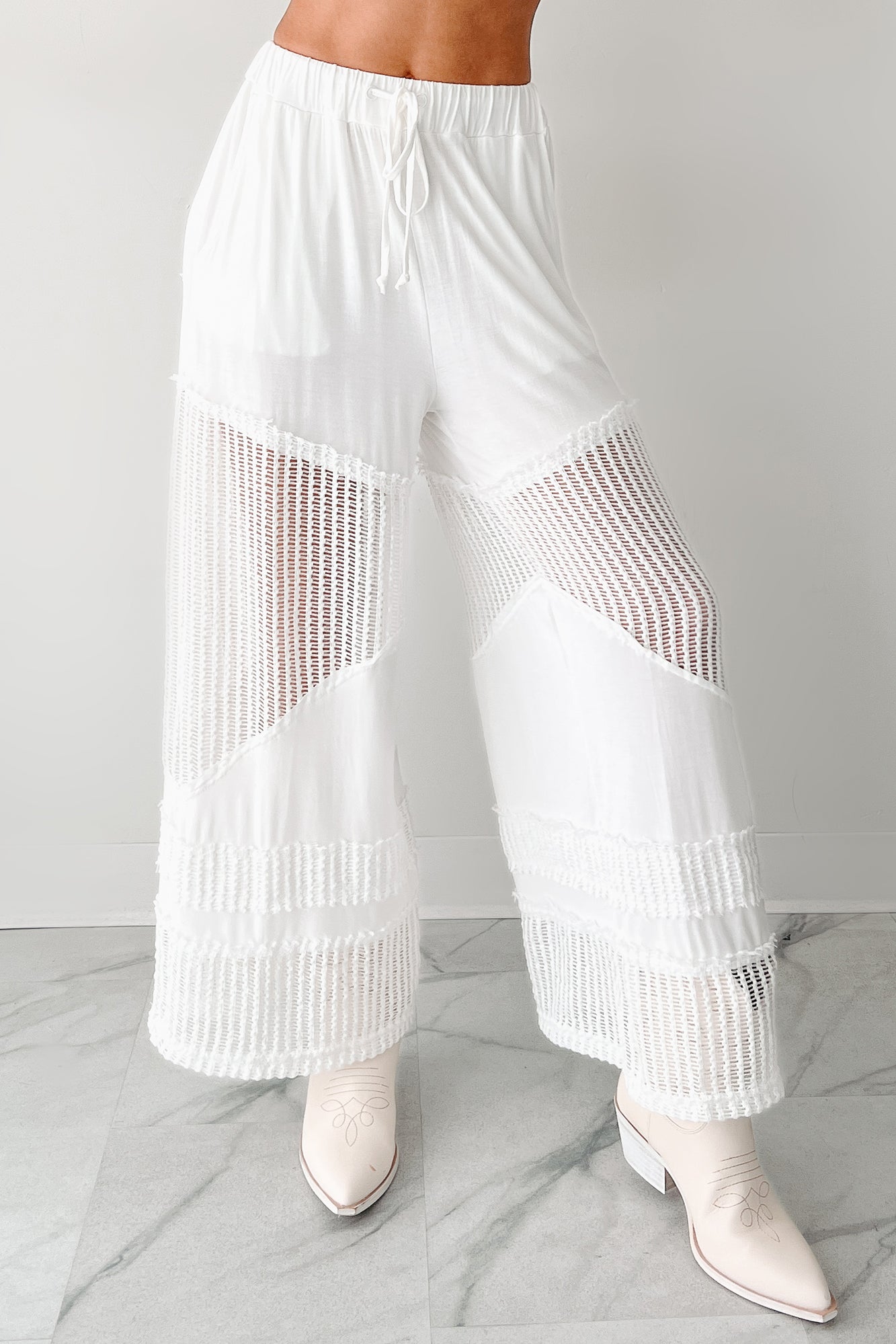 Barefoot Freedom POL Crochet Wide Leg Pants (White)-The Formal Wear