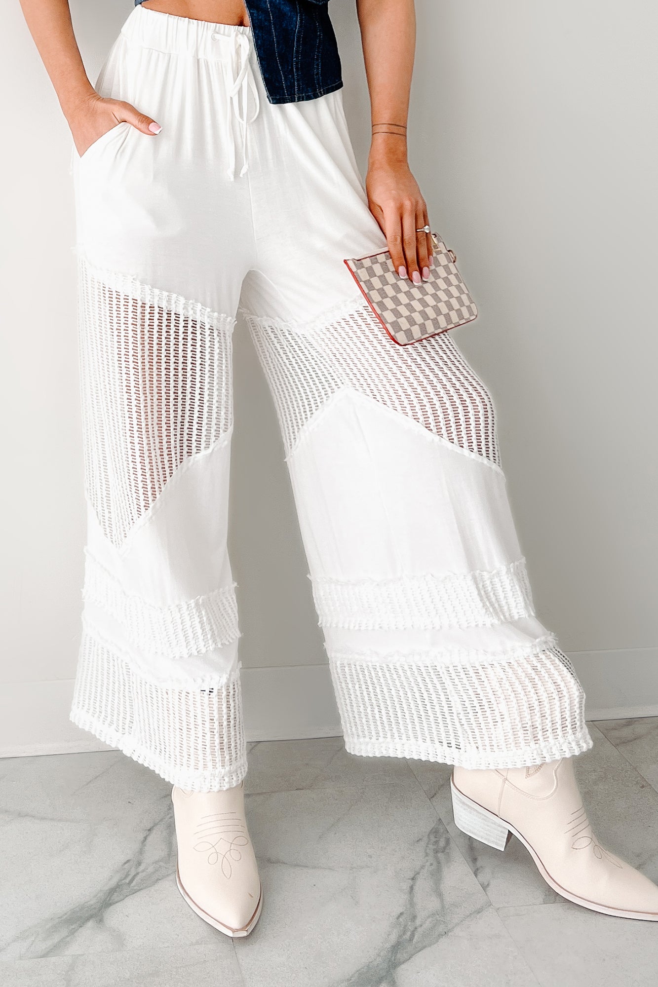 Barefoot Freedom POL Crochet Wide Leg Pants (White)-The Formal Wear