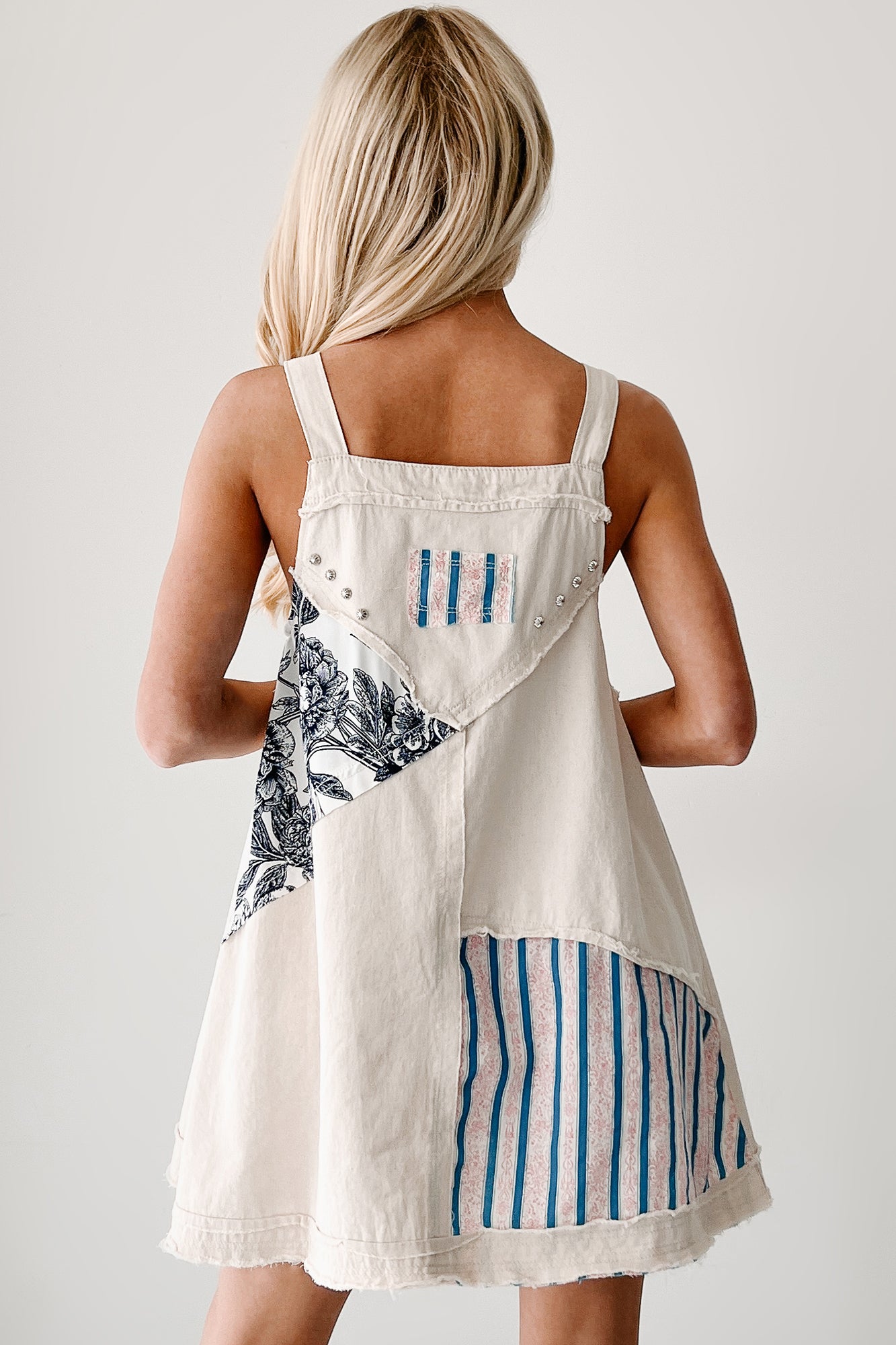 Bold Charm POL Patchwork Floral Mini Dress (Oatmilk)-The Formal Wear