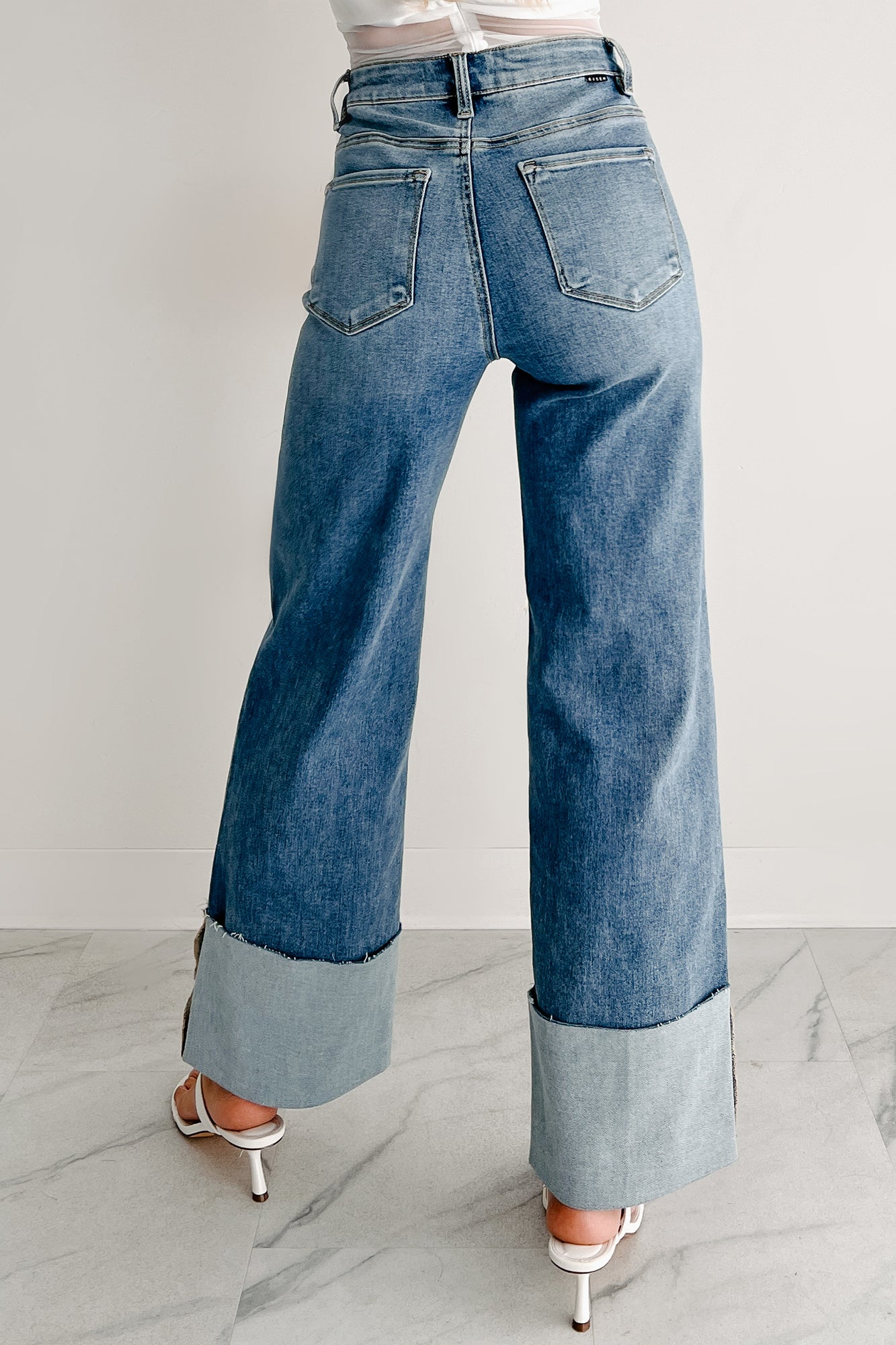 Myla Wide Leg Cuffed Distressed Risen Jeans (Medium)-The Formal Wear