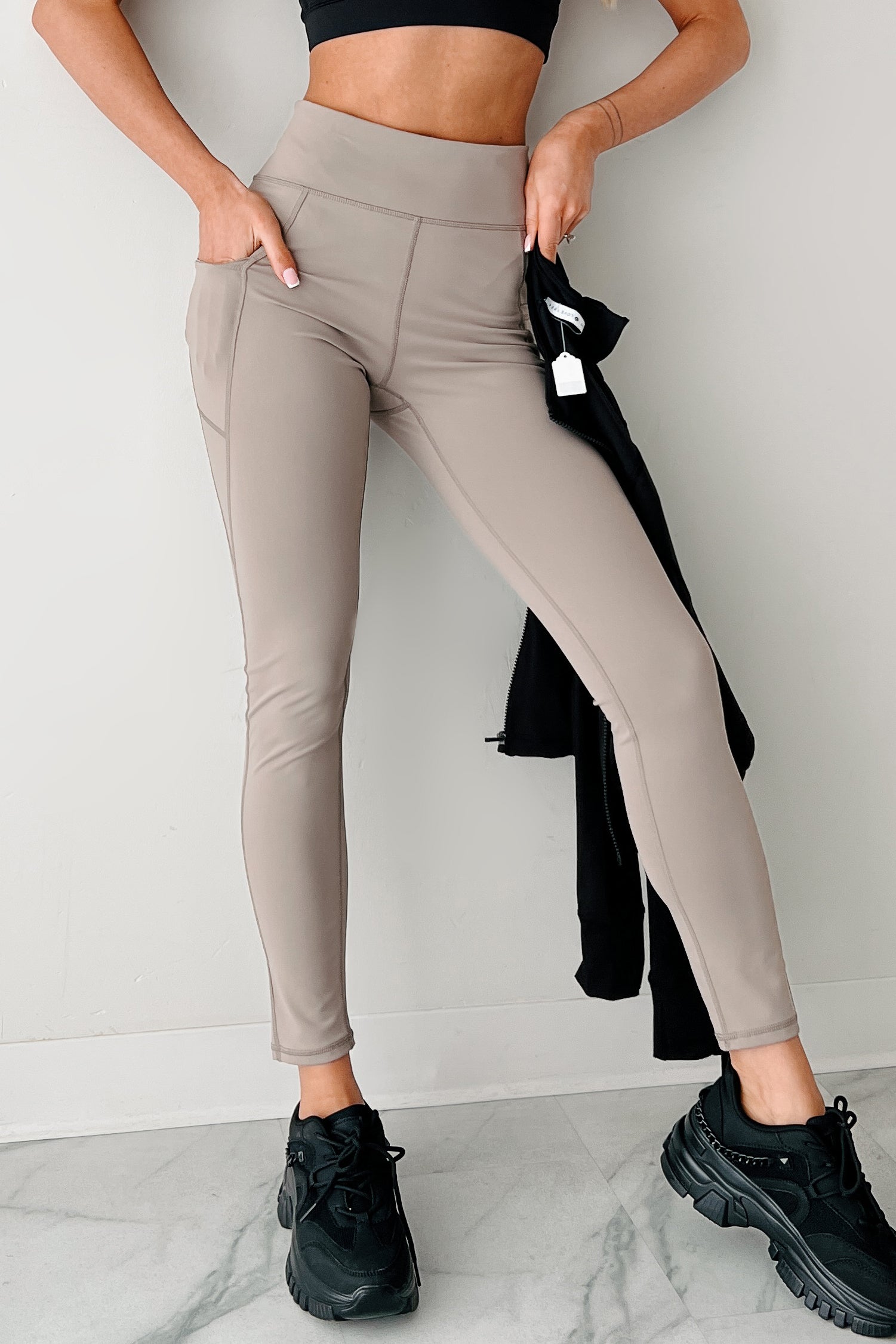 Reaction Time Side Pocket Leggings (Mocha)-The Formal Wear
