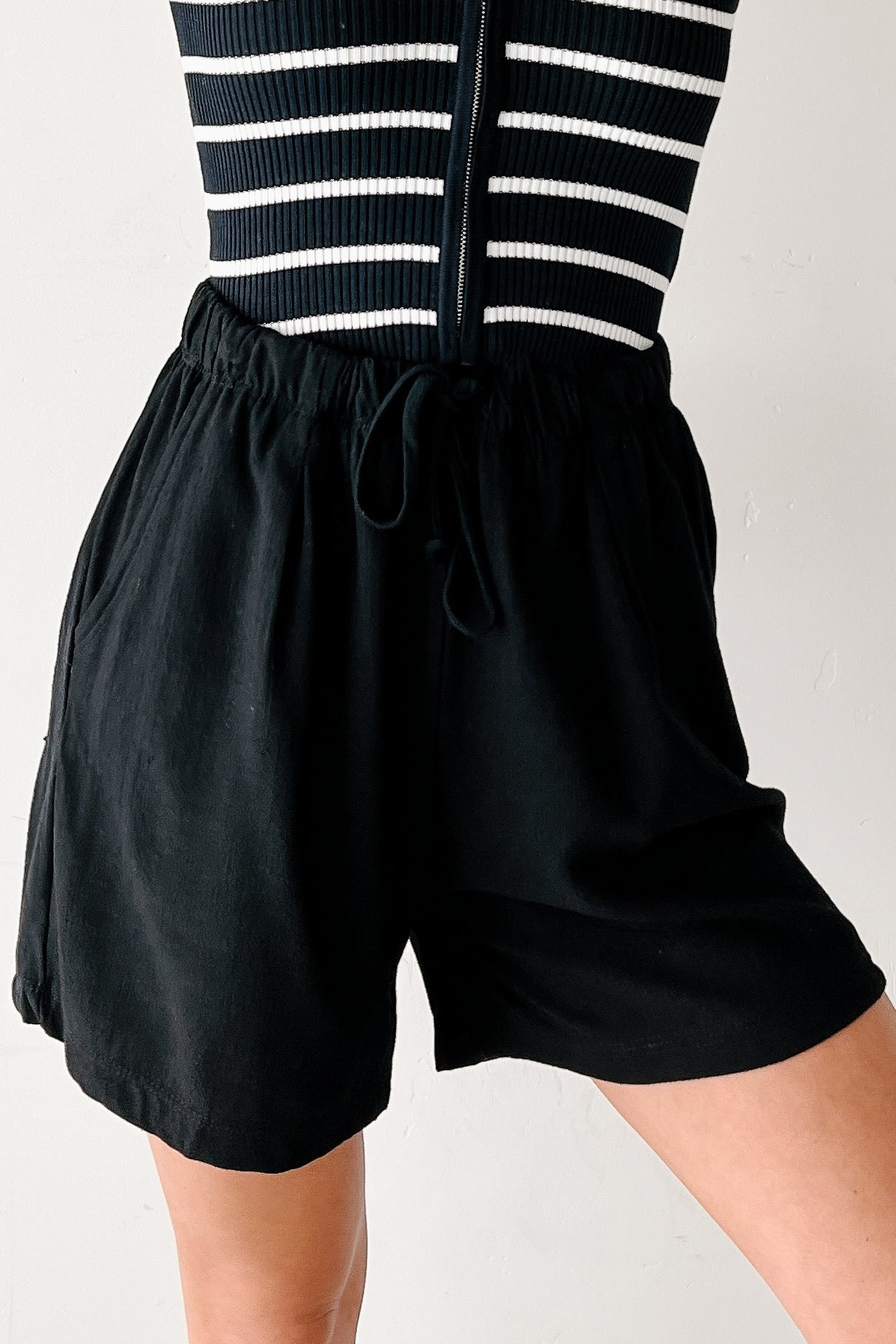 Embracing Flow High Rise Linen Shorts (Black)-The Formal Wear