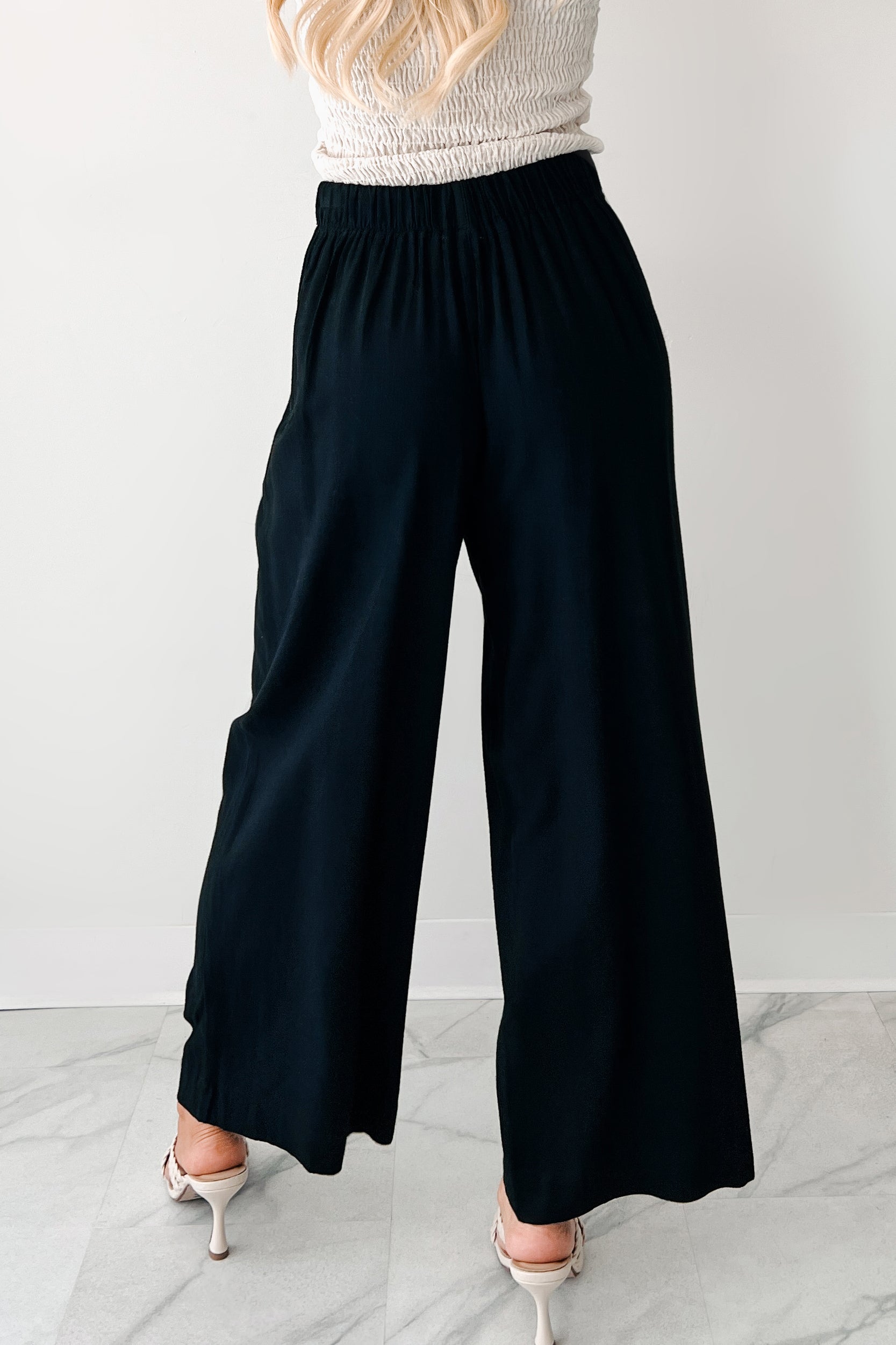 All About Ease High Rise Pleated Linen Pants (Black)-The Formal Wear
