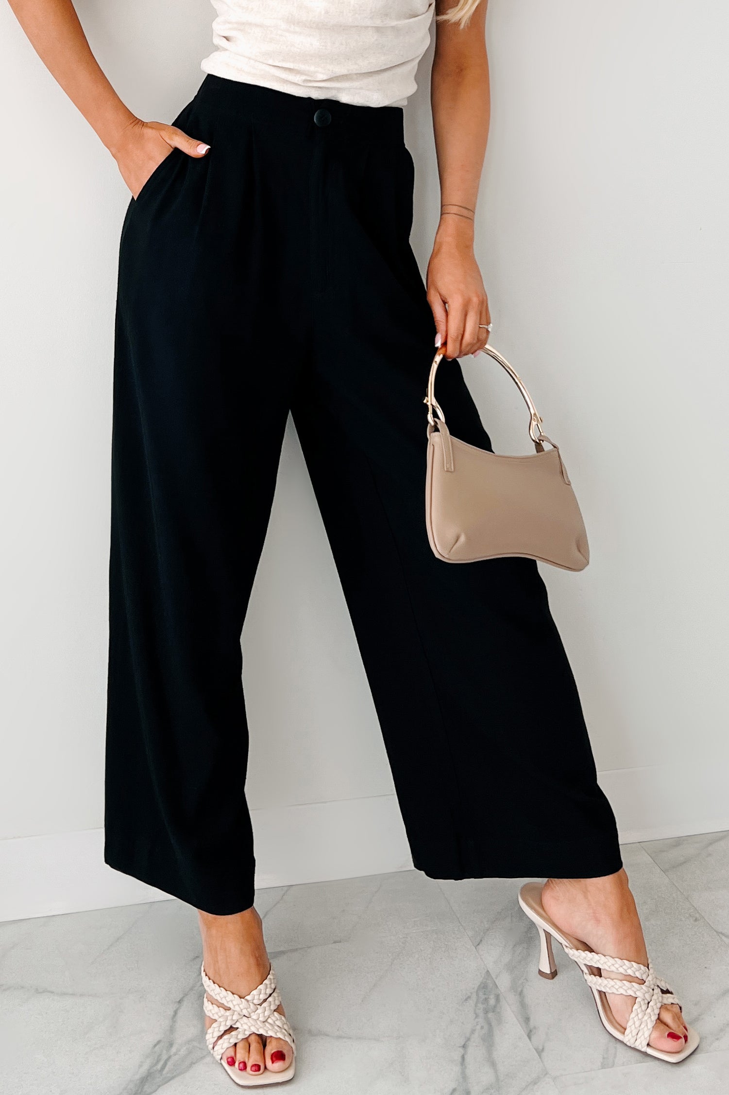 All About Ease High Rise Pleated Linen Pants (Black)-The Formal Wear