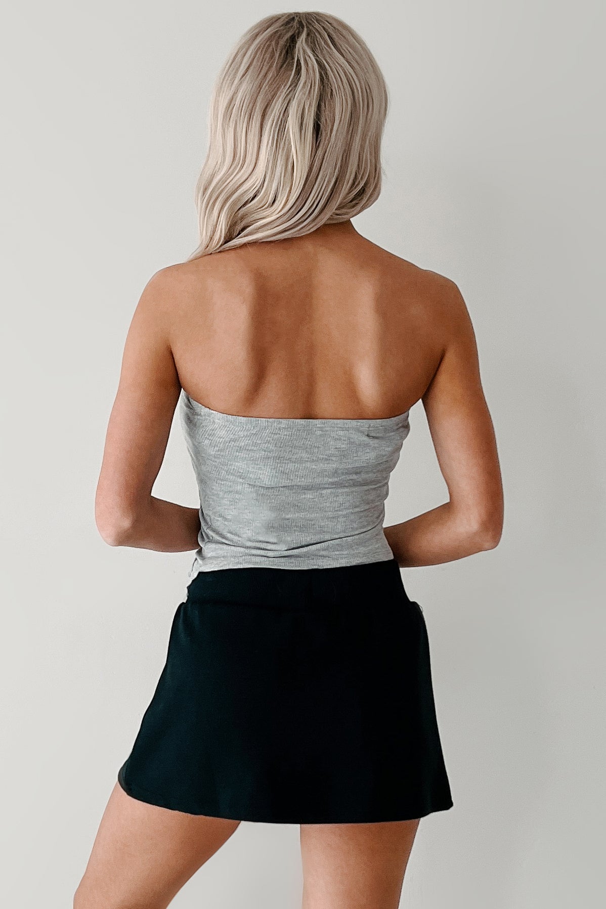 Count Me In Side Ruched Asymmetric Tube Top (Light Grey)-The Formal Wear