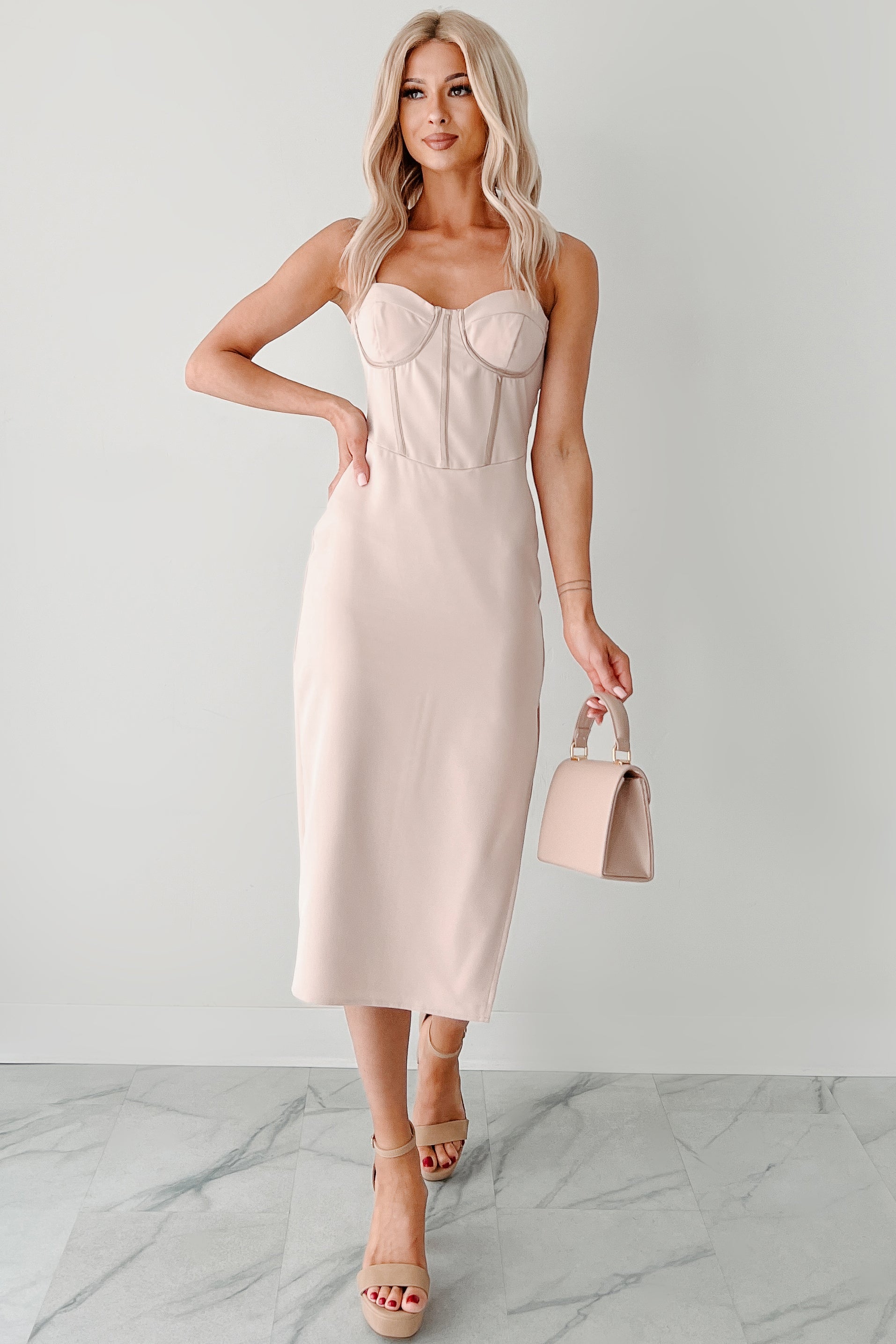Truly Amazing Sweetheart Midi Dress (Pale Rose)-The Formal Wear