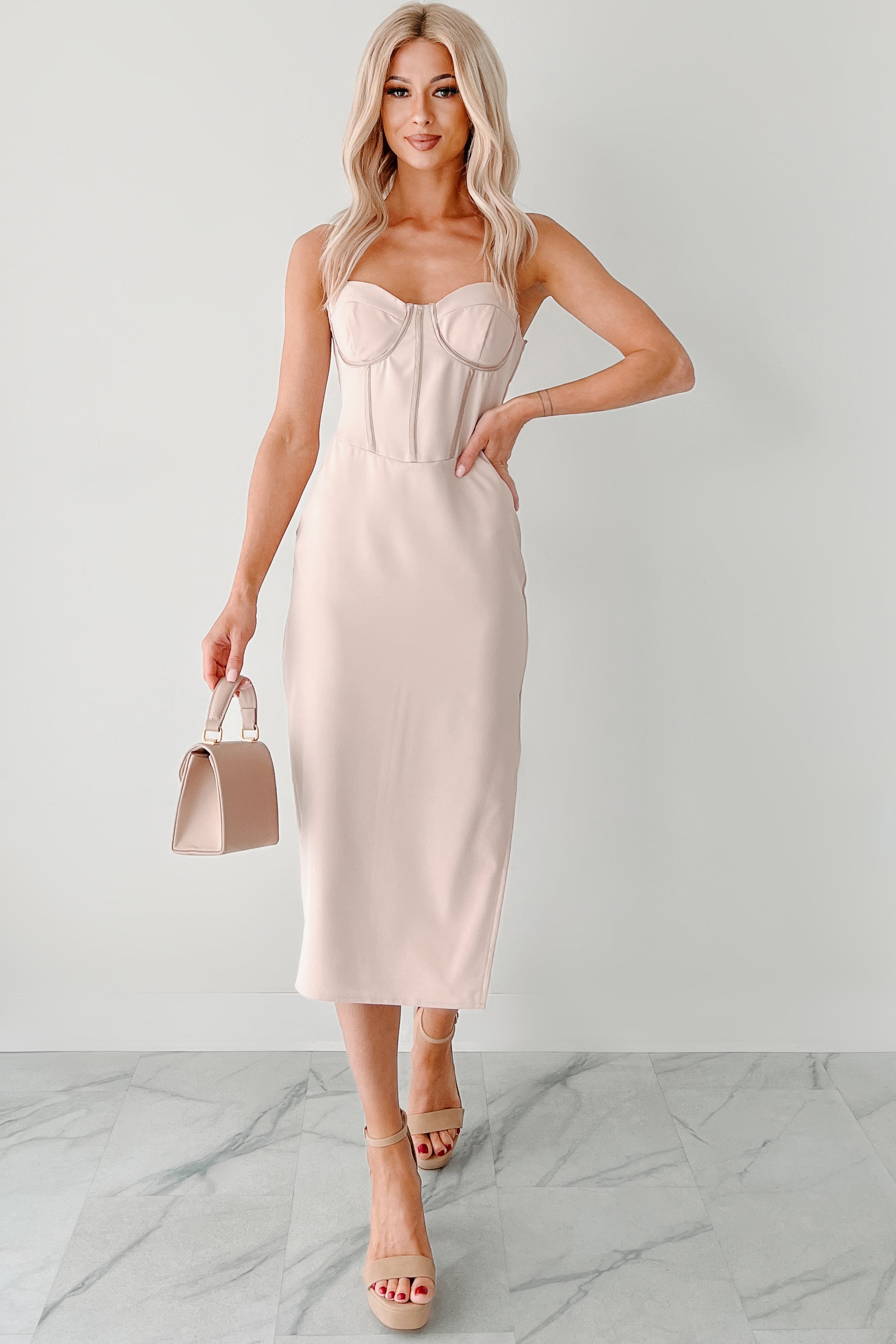 Truly Amazing Sweetheart Midi Dress (Pale Rose)-The Formal Wear