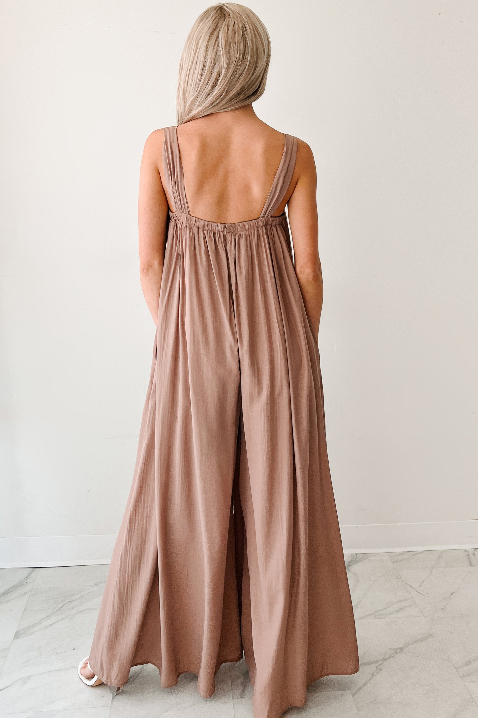 Elegance In Motion Sleeveless Flowy Jumpsuit (Mocha)-The Formal Wear