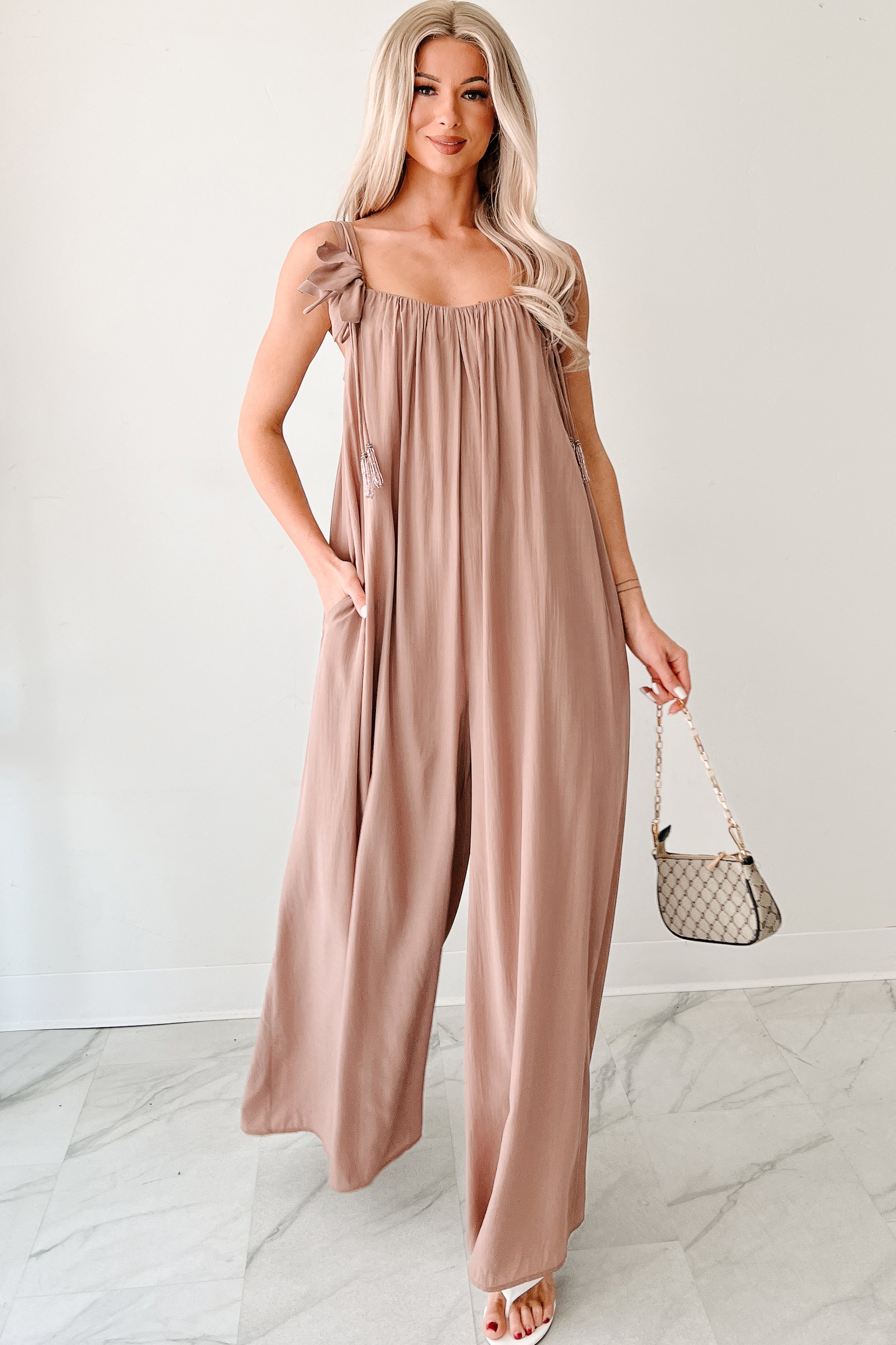 Elegance In Motion Sleeveless Flowy Jumpsuit (Mocha)-The Formal Wear
