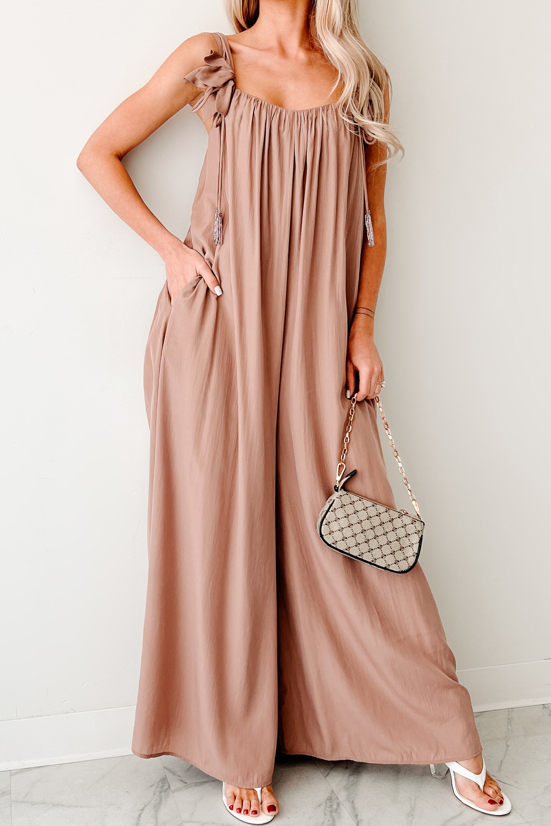 Elegance In Motion Sleeveless Flowy Jumpsuit (Mocha)-The Formal Wear
