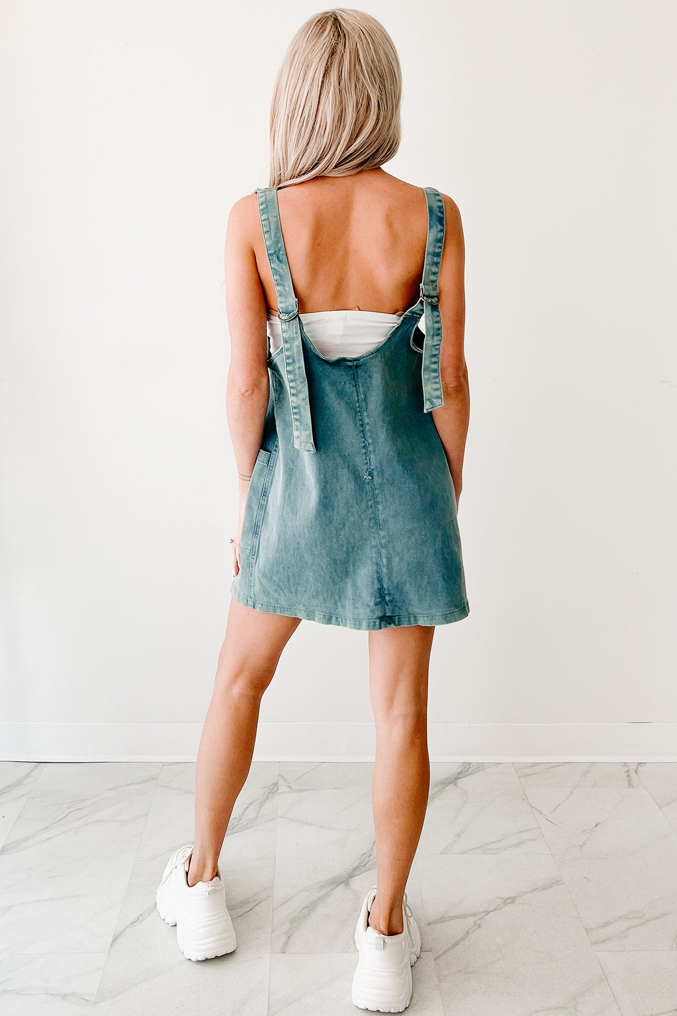 Living Steady Denim Overall Dress (Teal)-The Formal Wear