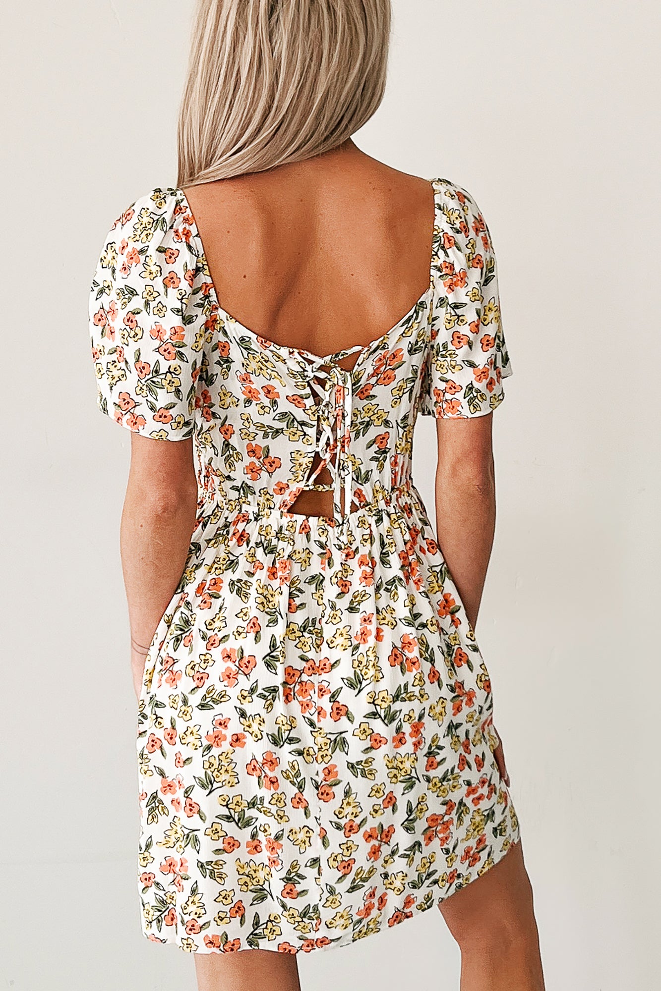 Pink Skies Floral Mini Dress (Cream)-The Formal Wear