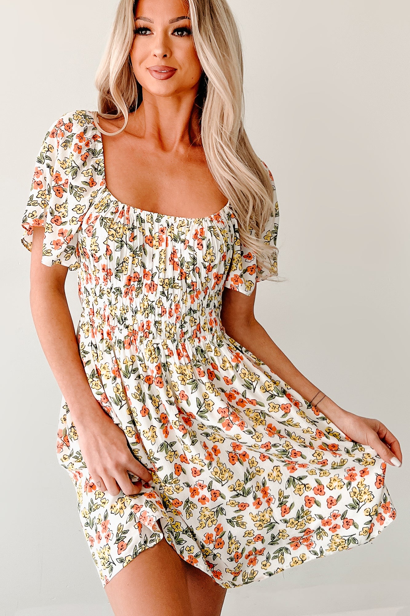 Pink Skies Floral Mini Dress (Cream)-The Formal Wear