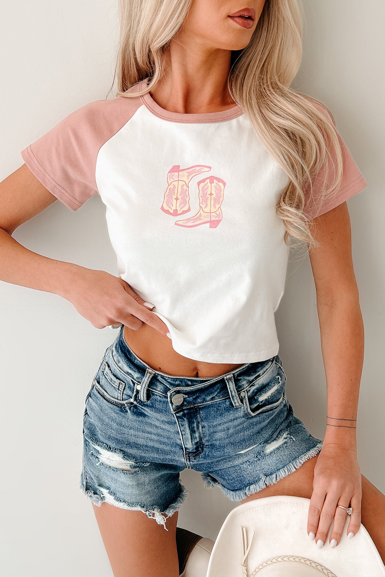 Southern Heart Cowboy Boot Graphic Tee (White/Blush)-The Formal Wear