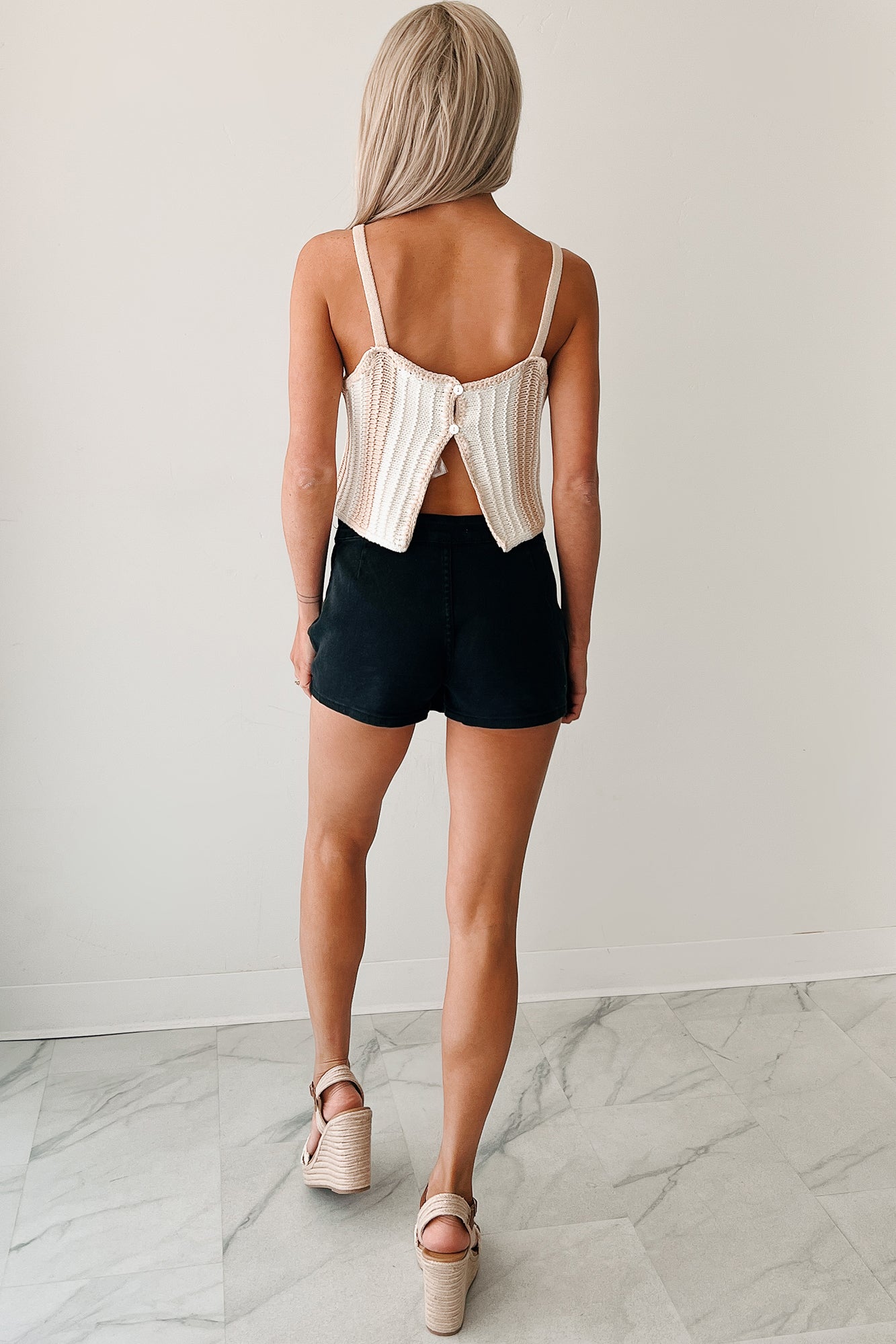 Electric Attraction Striped Crochet Tank Top (Taupe)-The Formal Wear