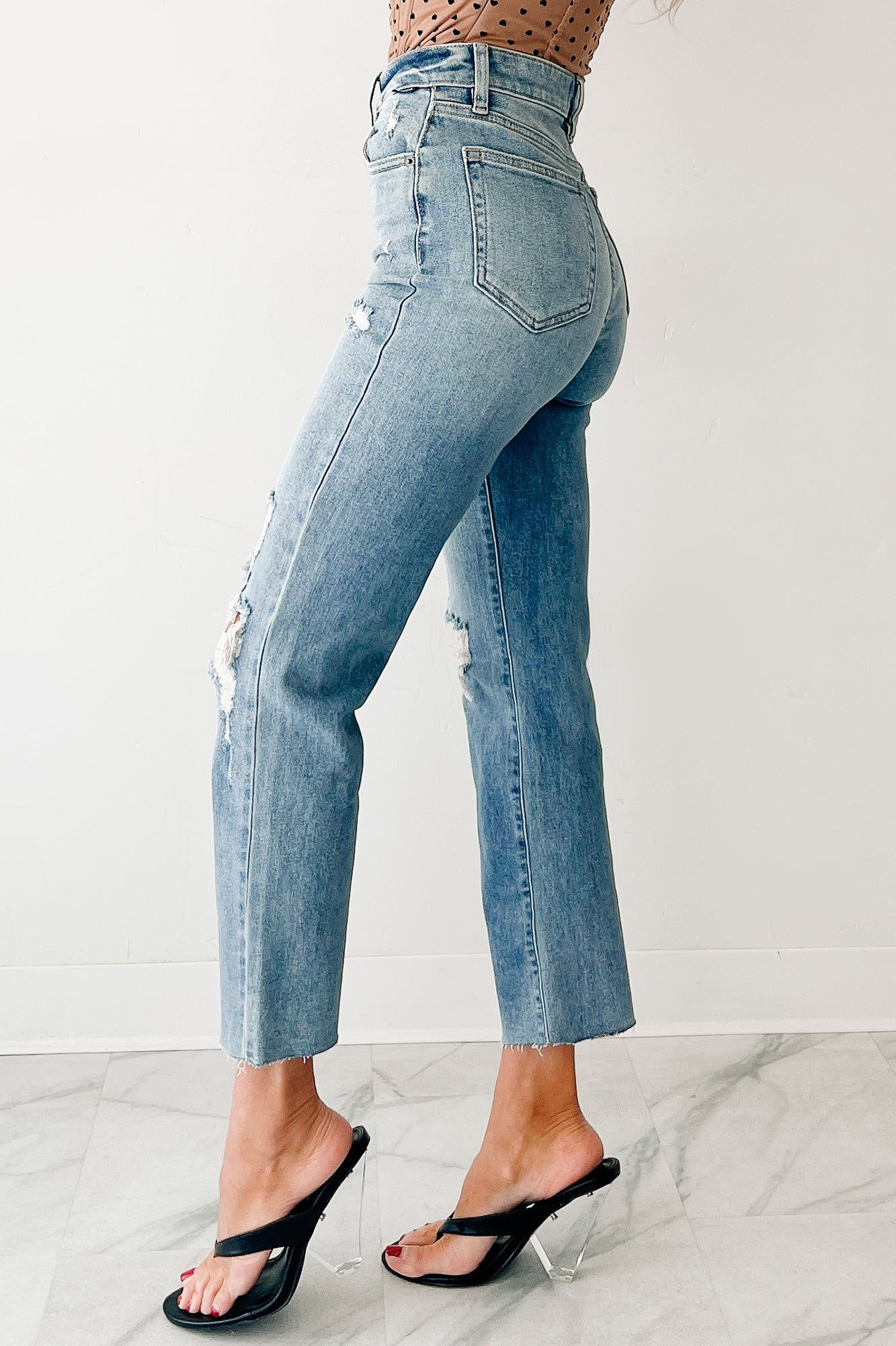 Delphine Distressed Straight Leg Cello Jeans (Light)-The Formal Wear