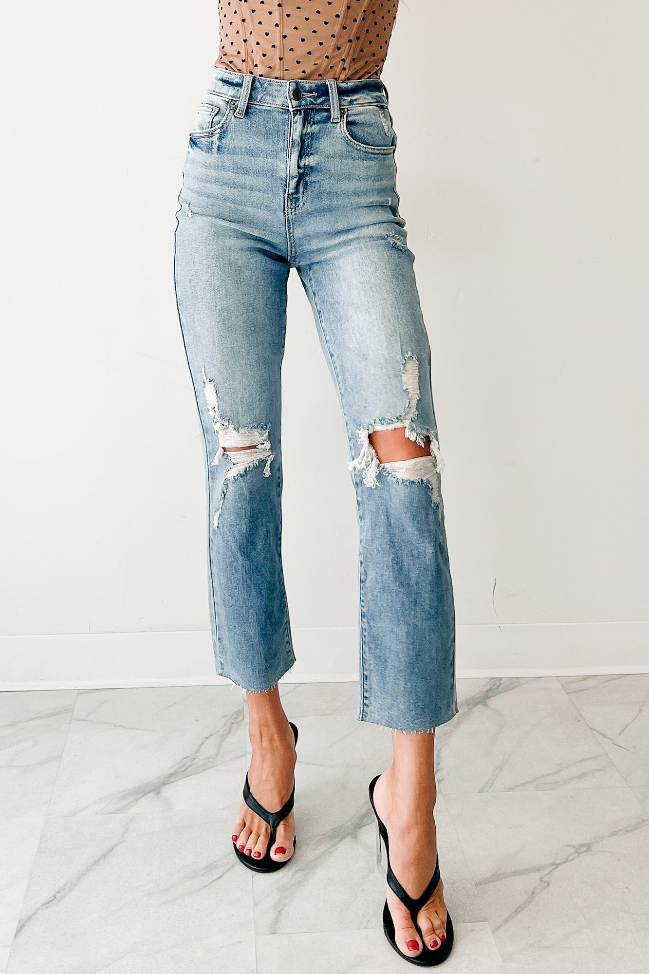 Delphine Distressed Straight Leg Cello Jeans (Light)-The Formal Wear