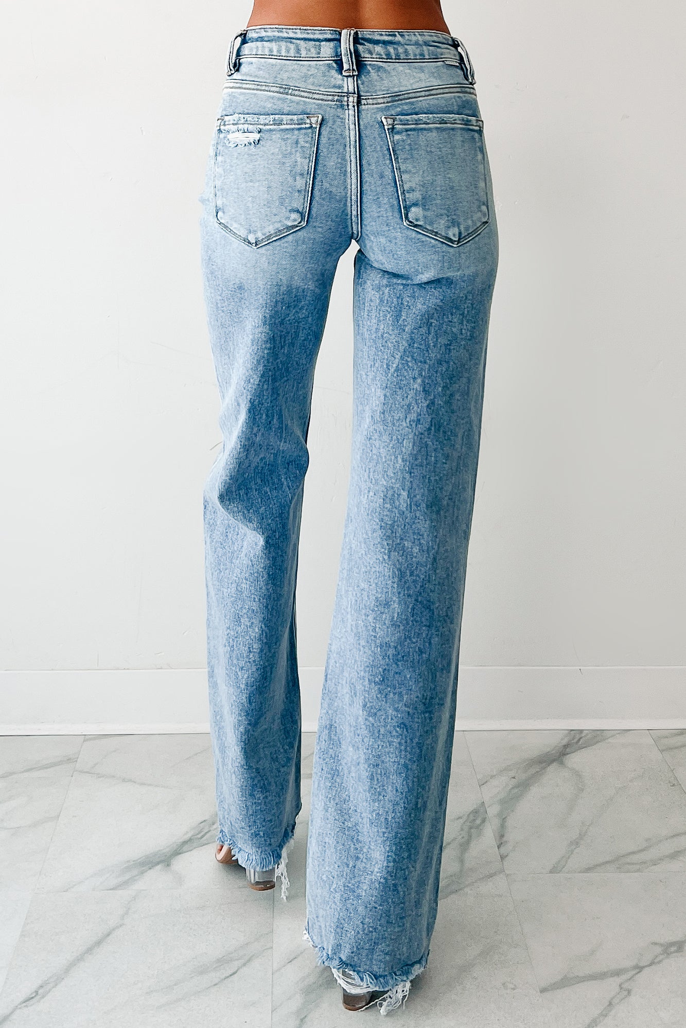 Calgary Mid Rise Wide Leg Risen Tummy Control Jeans (Light)-The Formal Wear