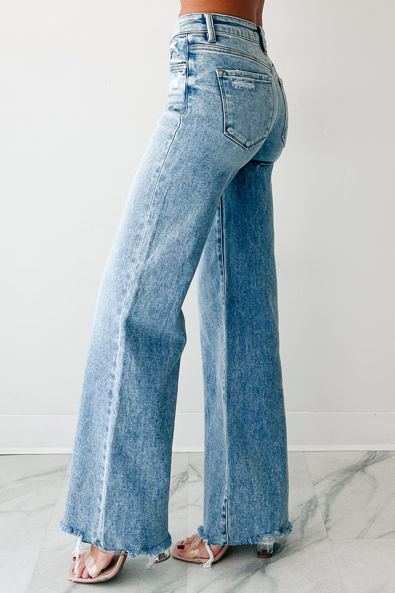 Calgary Mid Rise Wide Leg Risen Tummy Control Jeans (Light)-The Formal Wear