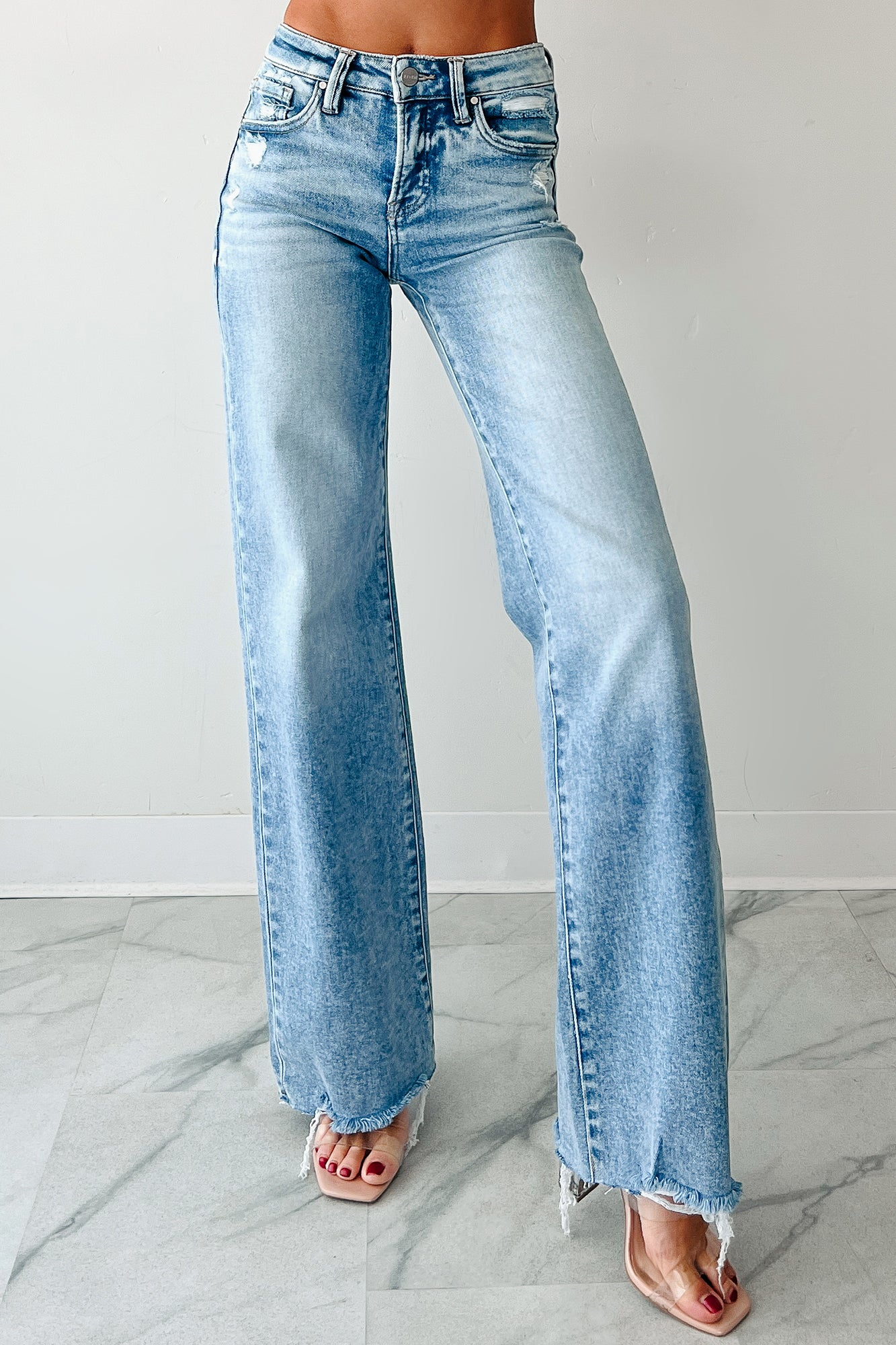 Calgary Mid Rise Wide Leg Risen Tummy Control Jeans (Light)-The Formal Wear